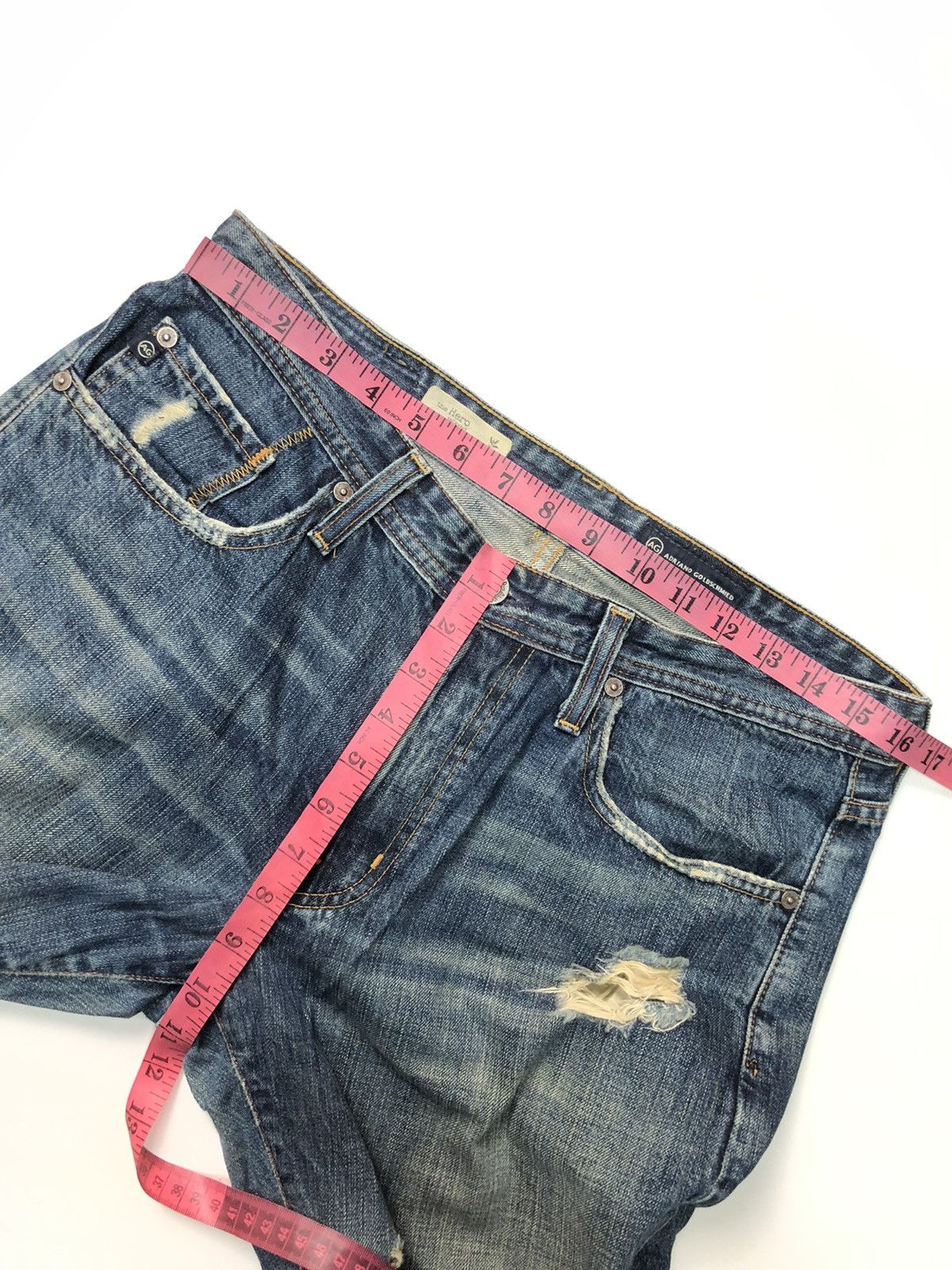 AG Adriano Goldschmied × Designer ADRIANO GOLDSCHMIED DISSTRESSED BLUE WASH DENIM Size US 32 / EU 48 - 17 Thumbnail