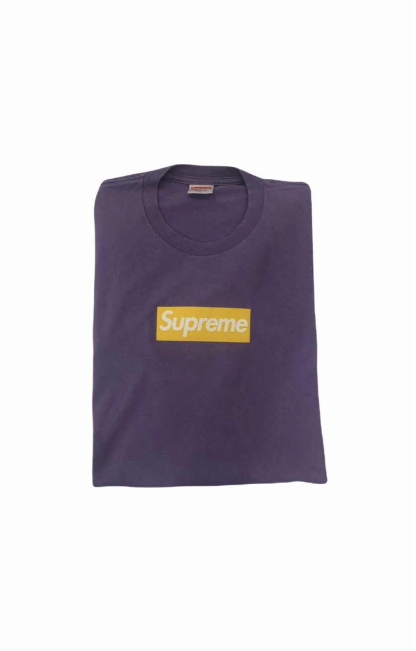 Supreme Yellow on Purple Box Logo Tee Size US XL / EU 56 / 4 - 1 Thumbnail