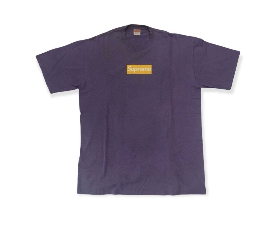 Supreme Yellow on Purple Box Logo Tee Size US XL / EU 56 / 4 - 2 Thumbnail