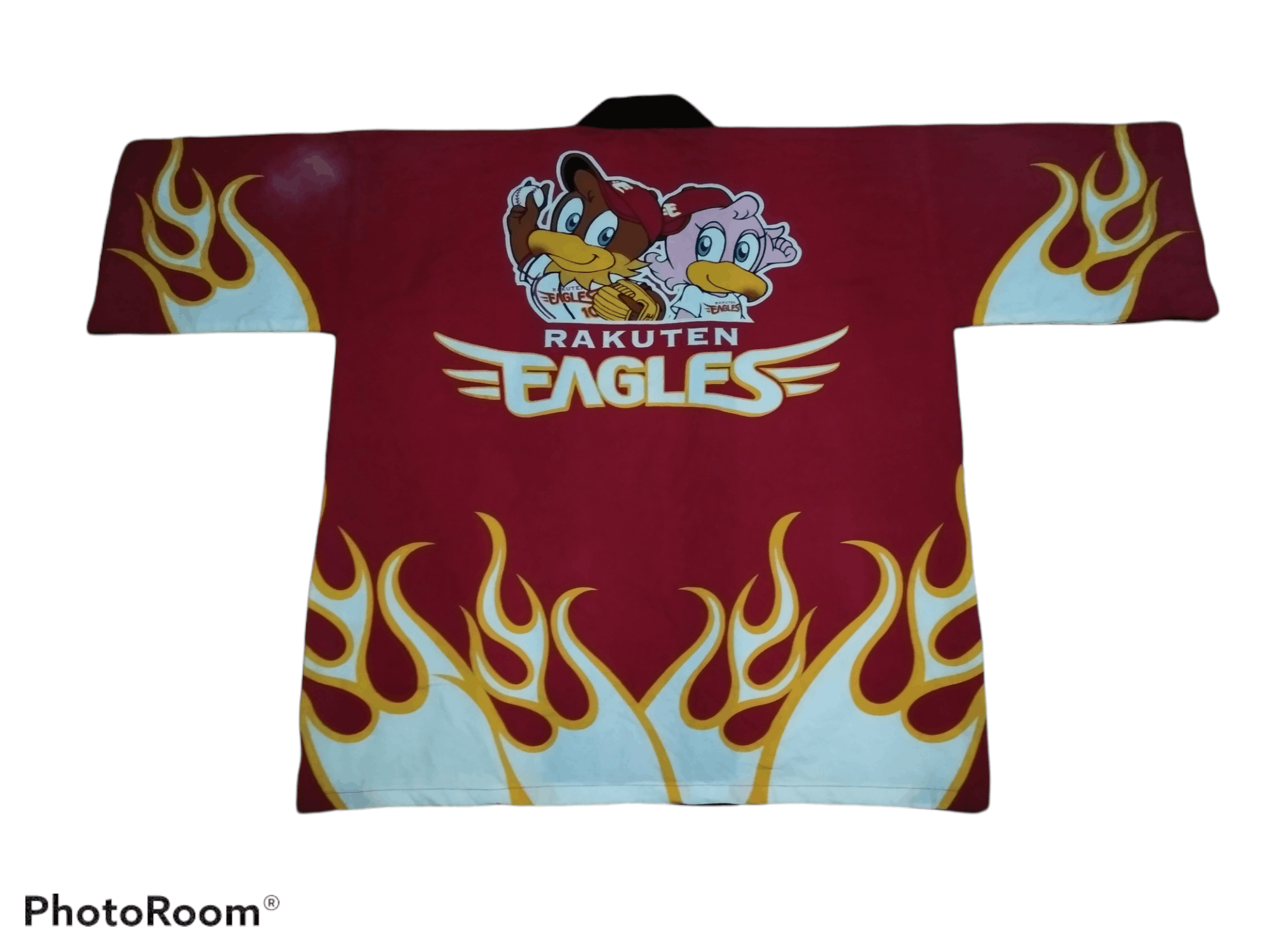 image of Kimono Japan Dragon Rakuten Eagles Flaming Men's Kimono in Red (Size Large)