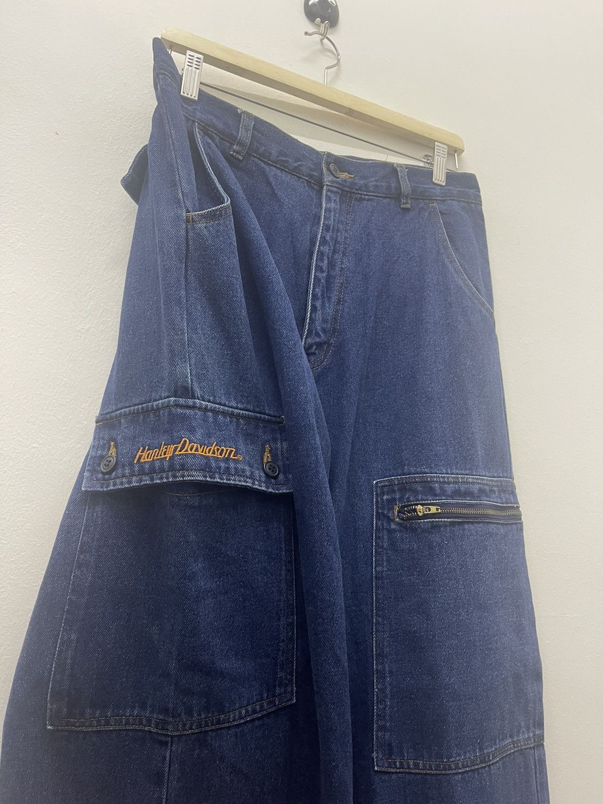 Harley Davidson Rare Vintage HARLEY DAVIDSON Motorcycle Zipper Baggy Style Size US 31 - 3 Thumbnail