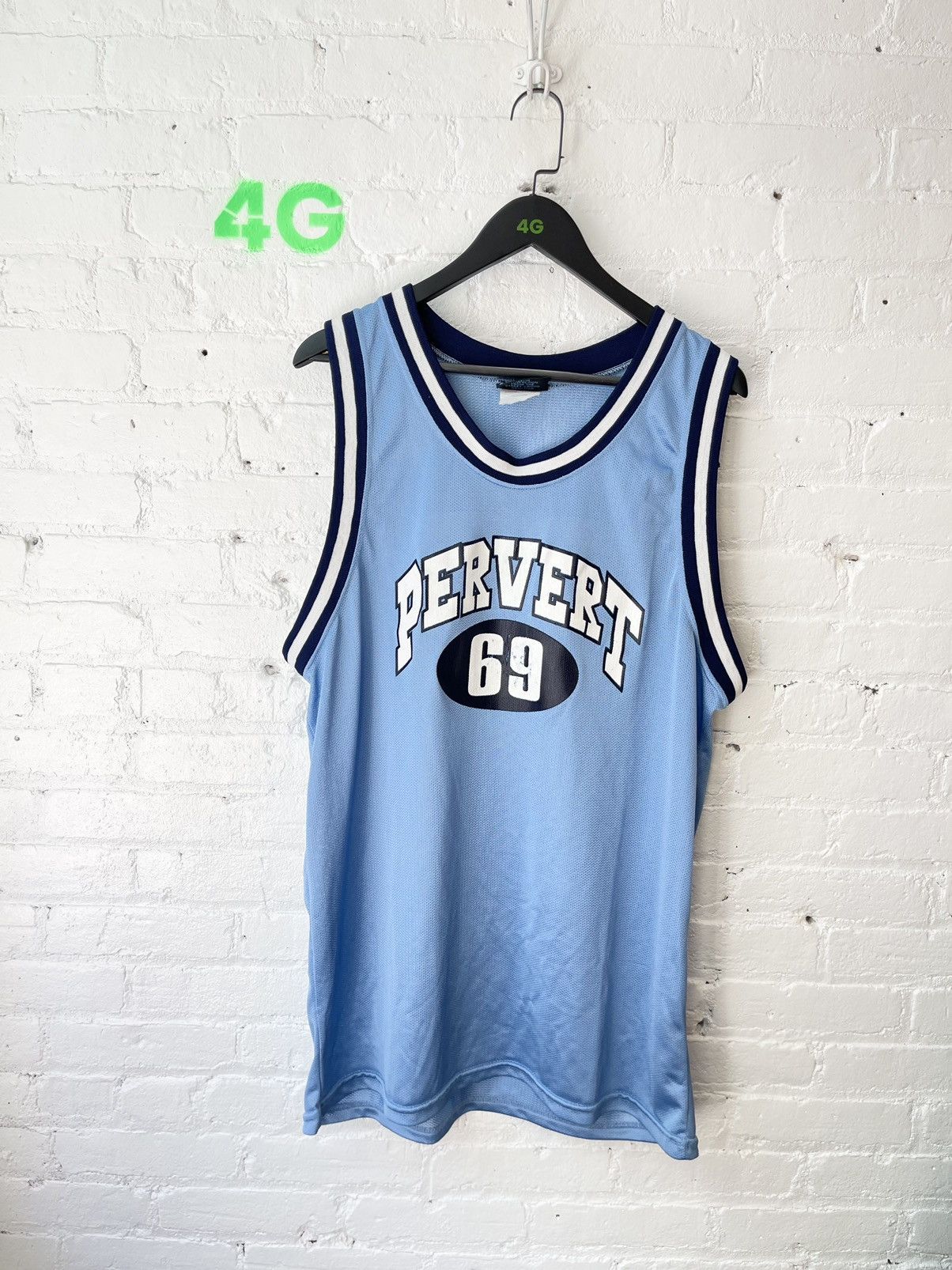 image of 90's Pervert Pornstar Porn Jersey 69 Tank Top Shirt in Blue, Men's (Size XL)
