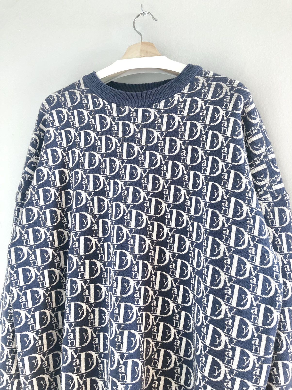image of Vandy The Pink Vandythepink Dior/vior Monogram Knit Sweater Oblique Blue, Men's (Size Medium)
