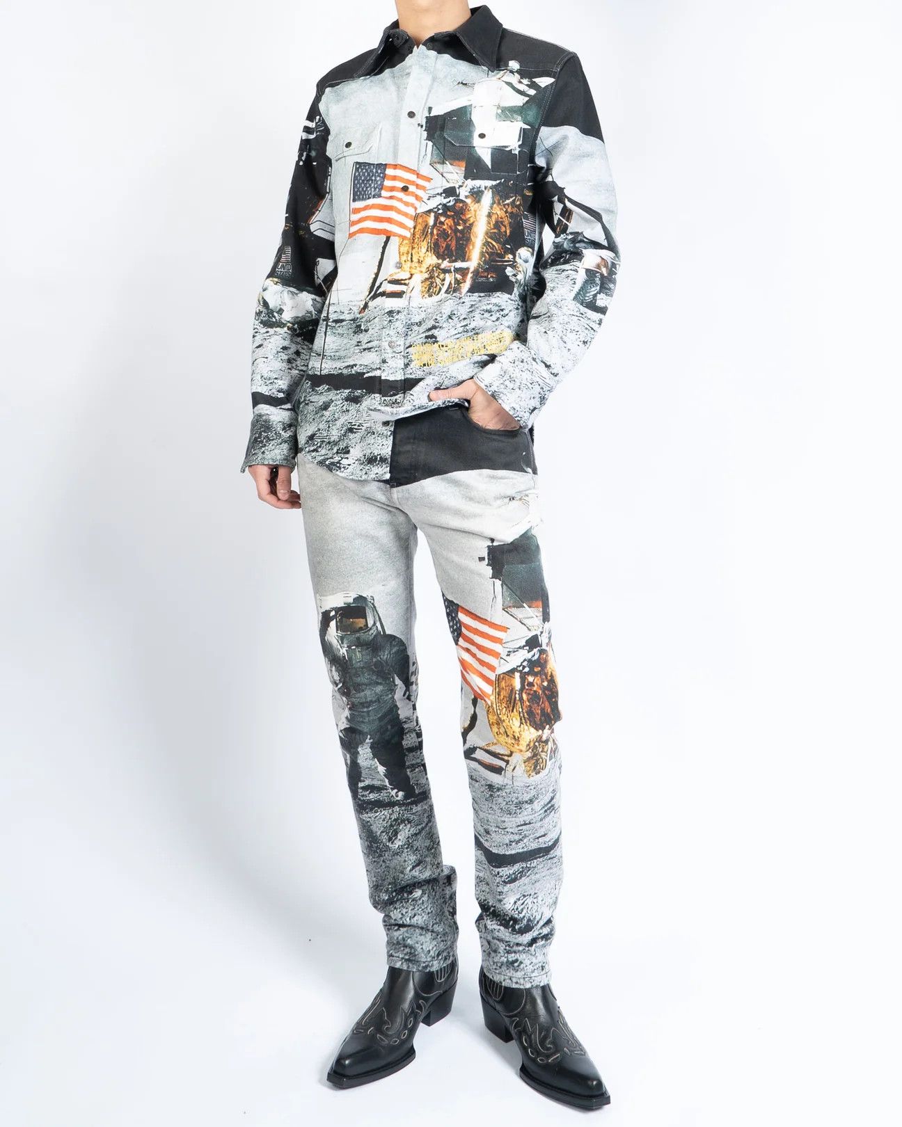 Calvin Klein 205W39NYC × Raf Simons SS18 Moon Flag Printed Denim