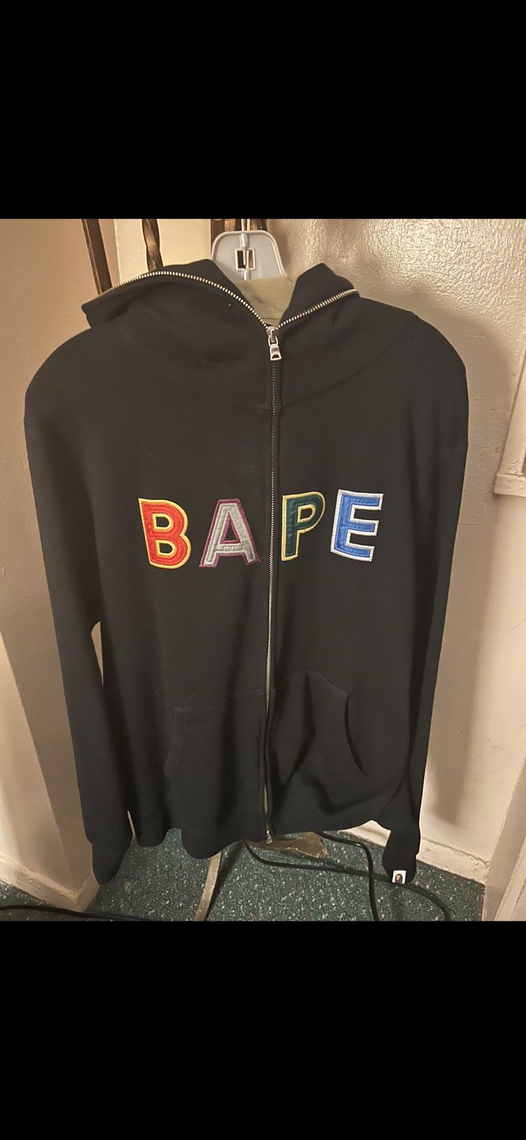 image of Bape Multi Color Letters Full Zip Hoodie! Near Deadstock!! in Black, Men's (Size 2XL)