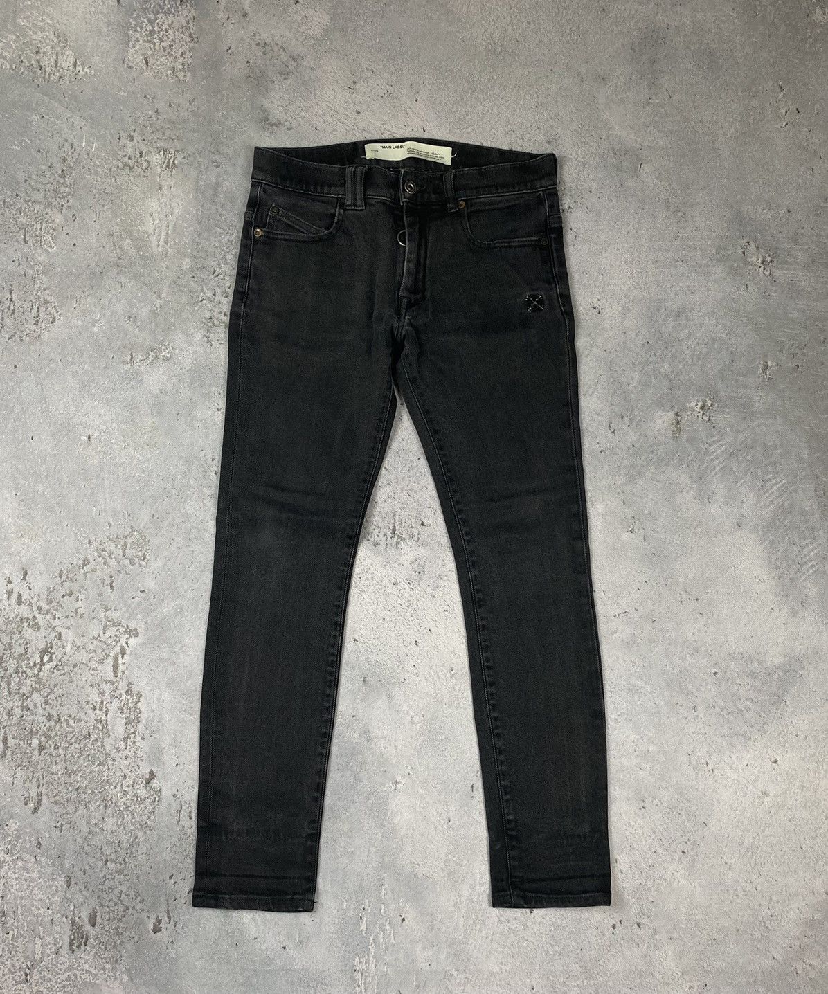 image of Off White Denim Jeans Logo Pants Spray in Black, Men's (Size 29)
