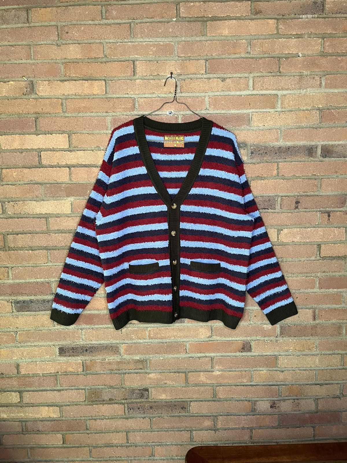 トップス brain dead teddy fur striped cardigan Teddy Fur Striped Cardigan - Blue Multi – Brain Dead