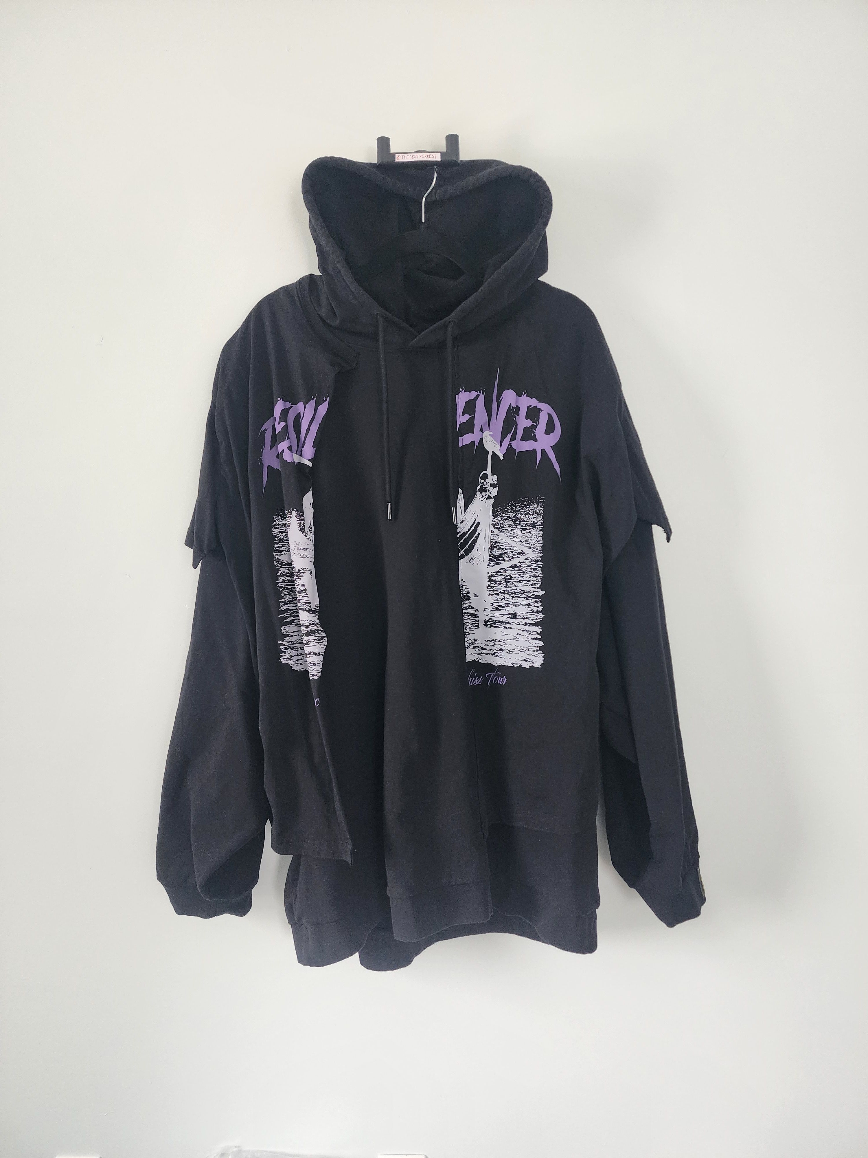 RAF SIMONS 'Grimcrawler' Oversized Distressed Printed Hoodie White Large L