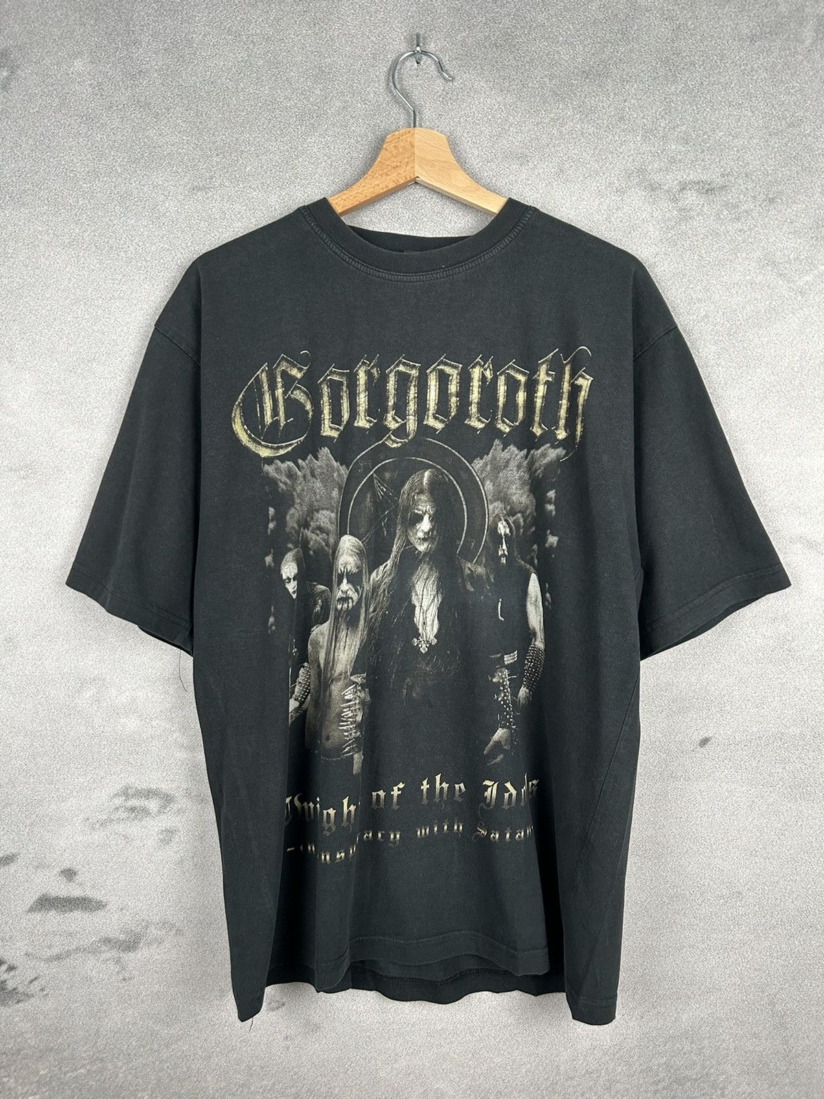 image of Band Tees x Rock T Shirt Vintage Gorgoroth Black Metal Band Tee Graphic Faded, Men's (Size XL)