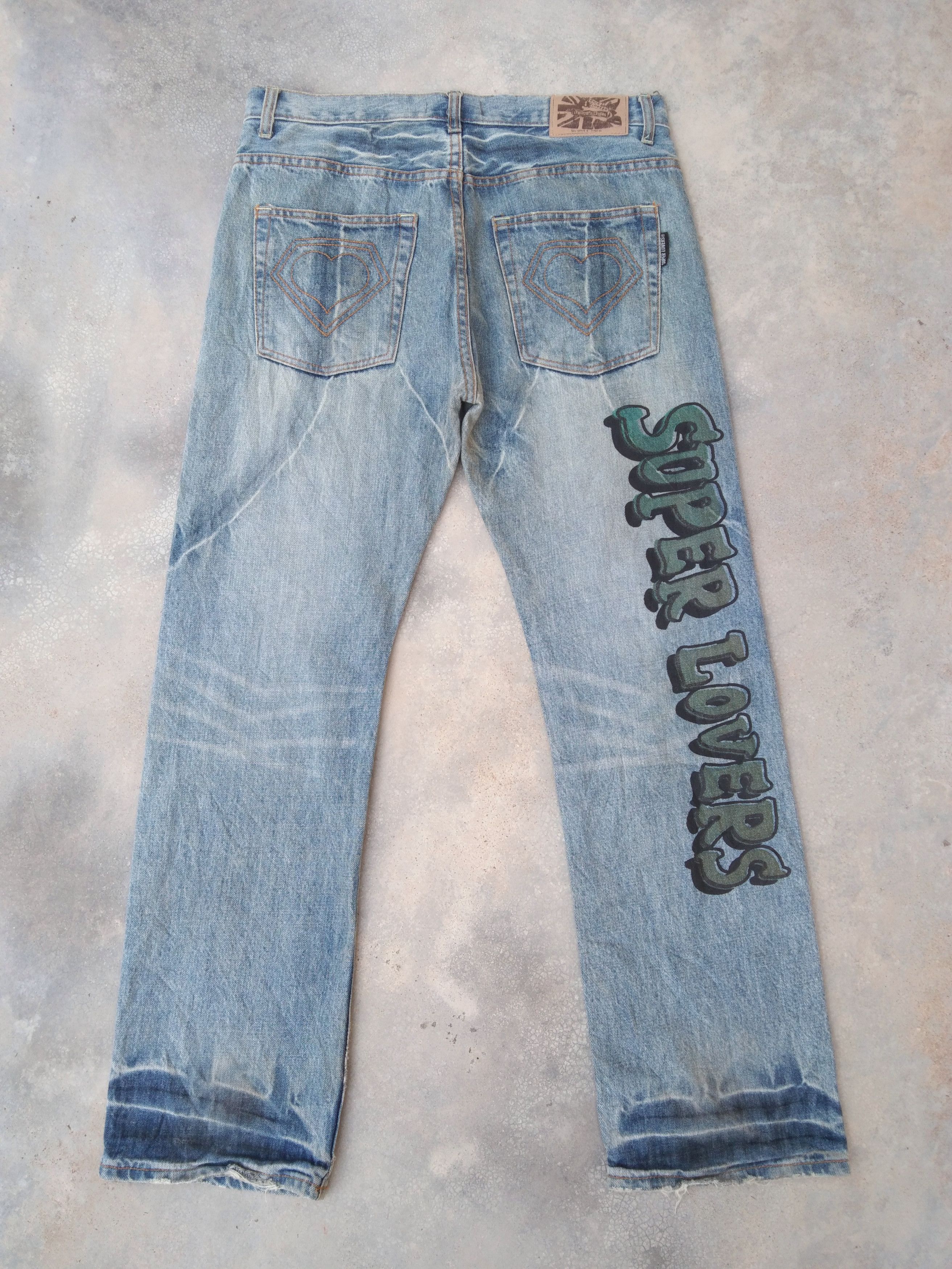 image of Super Lovers Japan Jeans Big Logo Very 33X30 in Blue, Men's