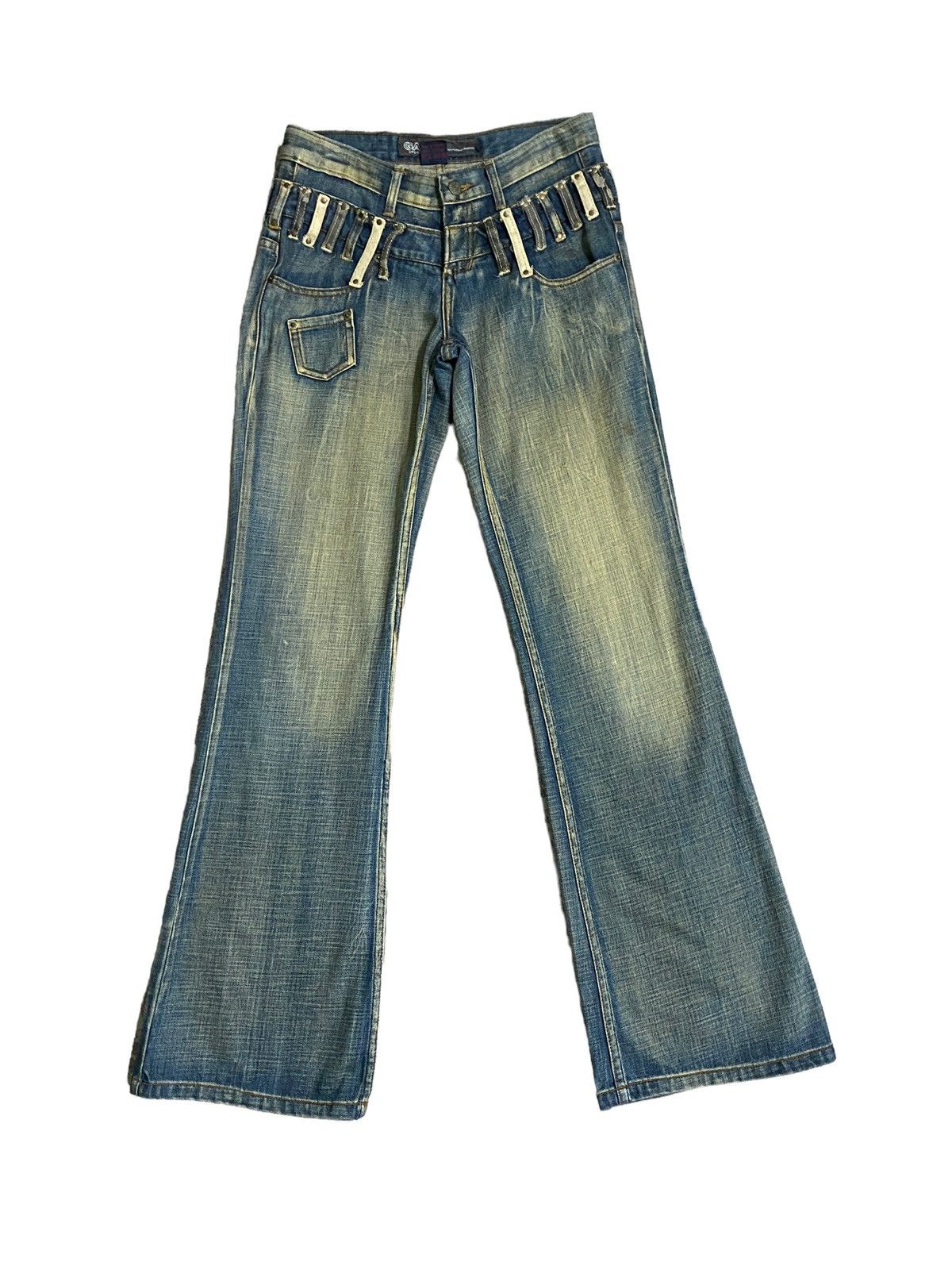 Pre-owned Designer Flared Denim Gazoz Rusty Double Waist Wideleg Bootcut In Blue