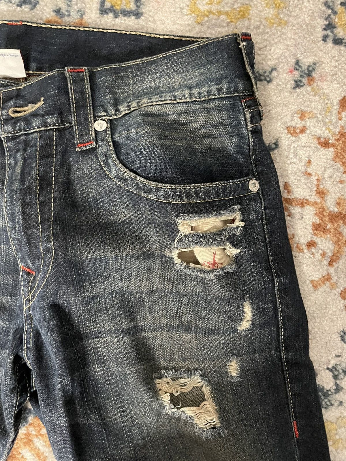 True Religion × Vintage vintage red stitched true religion jeans Size US 33 - 9 Thumbnail