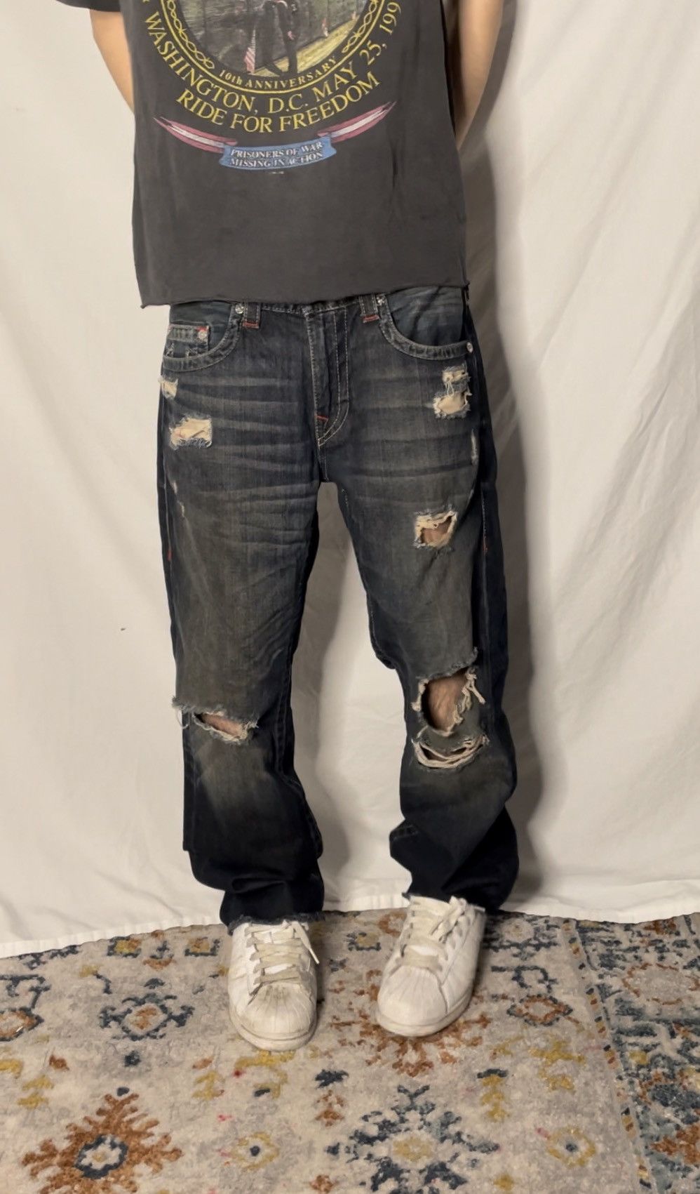 True Religion × Vintage vintage red stitched true religion jeans Size US 33 - 2 Thumbnail