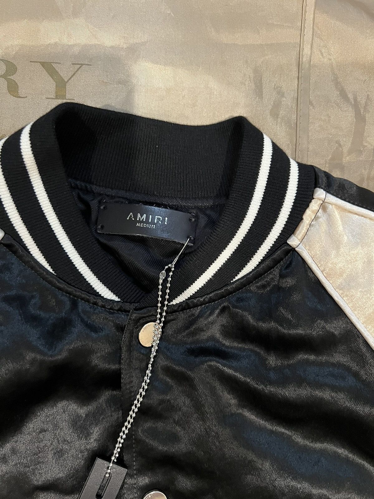 Amiri Amiri Men's Black Satin Flames Souvenir Jacket size M $3500 Size US M / EU 48-50 / 2 - 3 Thumbnail