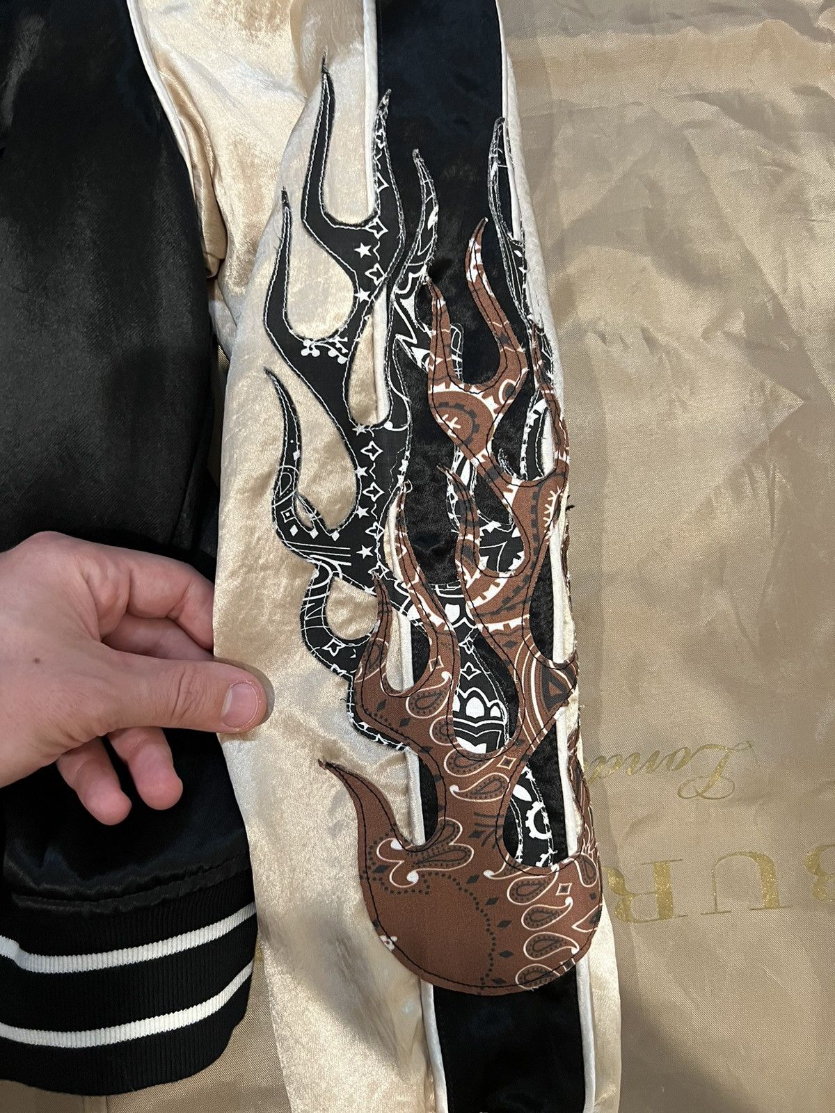 Amiri Amiri Men's Black Satin Flames Souvenir Jacket size M $3500 Size US M / EU 48-50 / 2 - 8 Thumbnail