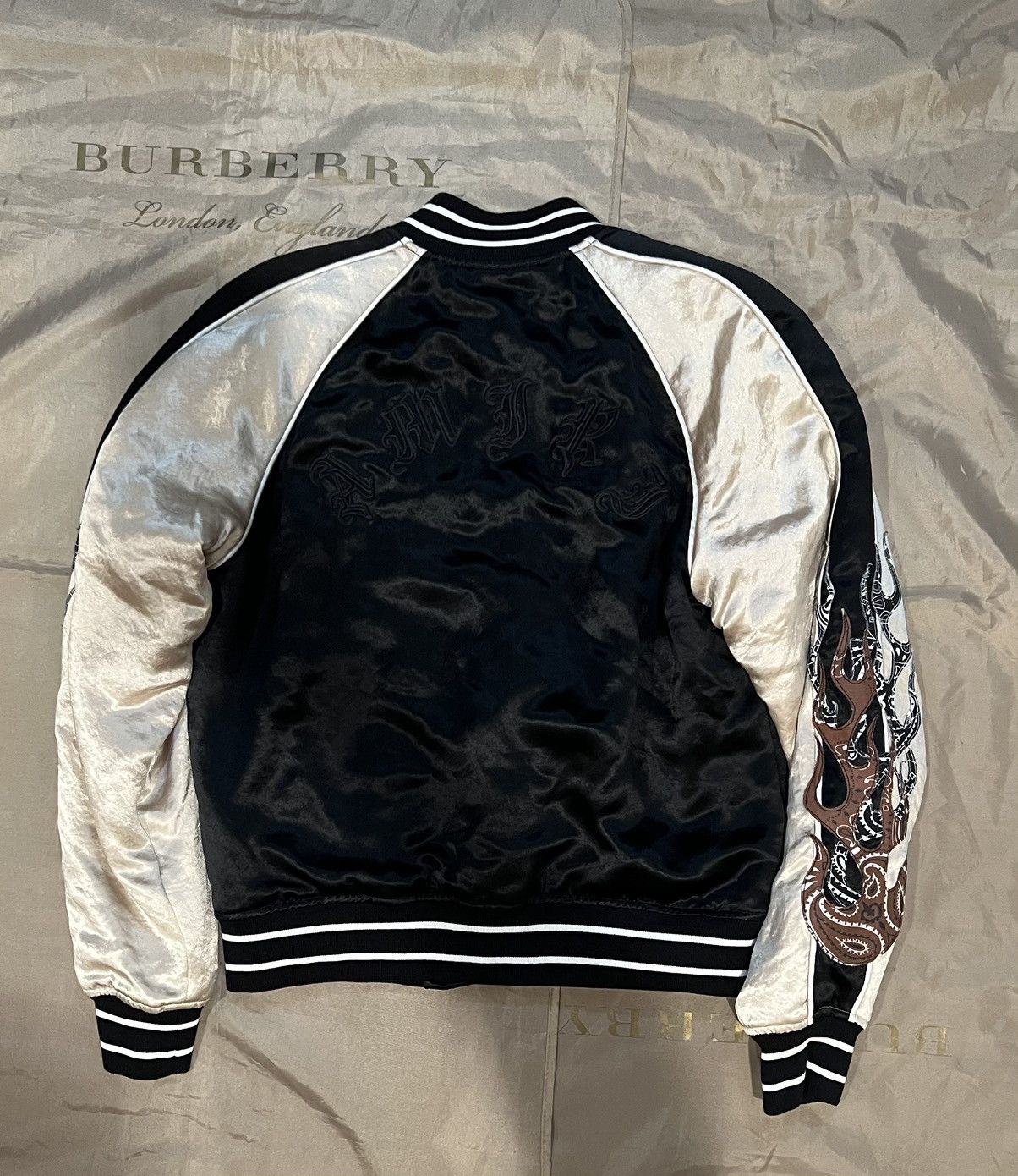 Amiri Amiri Men's Black Satin Flames Souvenir Jacket size M $3500 Size US M / EU 48-50 / 2 - 9 Thumbnail