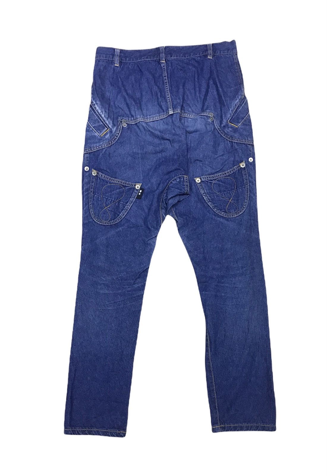 image of Issey Miyake x Mercibeaucoup Drop Crotch Denim Jeans in Blue Denim, Men's (Size 31)