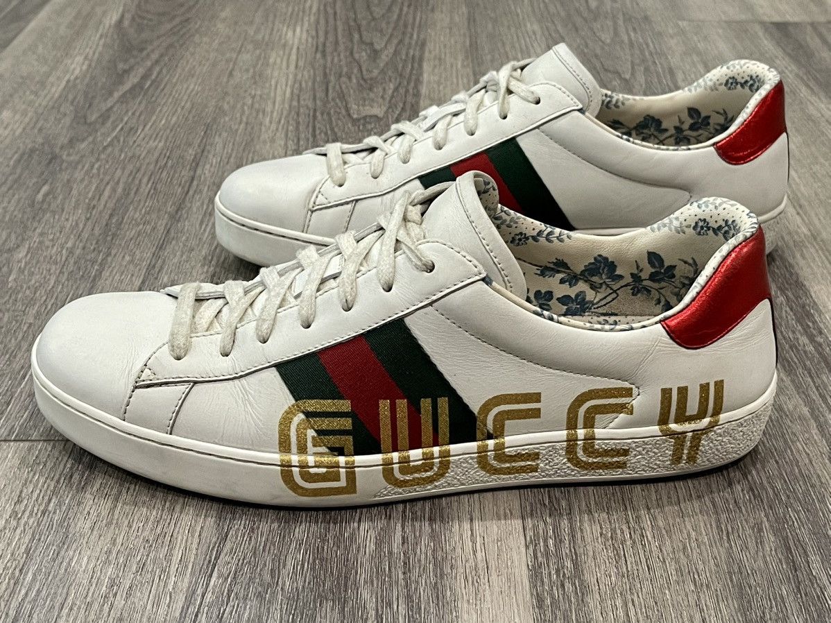 Gucci Gucci Ace Sega “Guccy” Gold Glitter Sneakers 523455 Sz. 42 Size US 9 / EU 42 - 3 Thumbnail