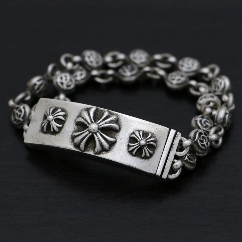 image of Chrome Hearts Floral Ball Id Bracelet in Silver, Men's