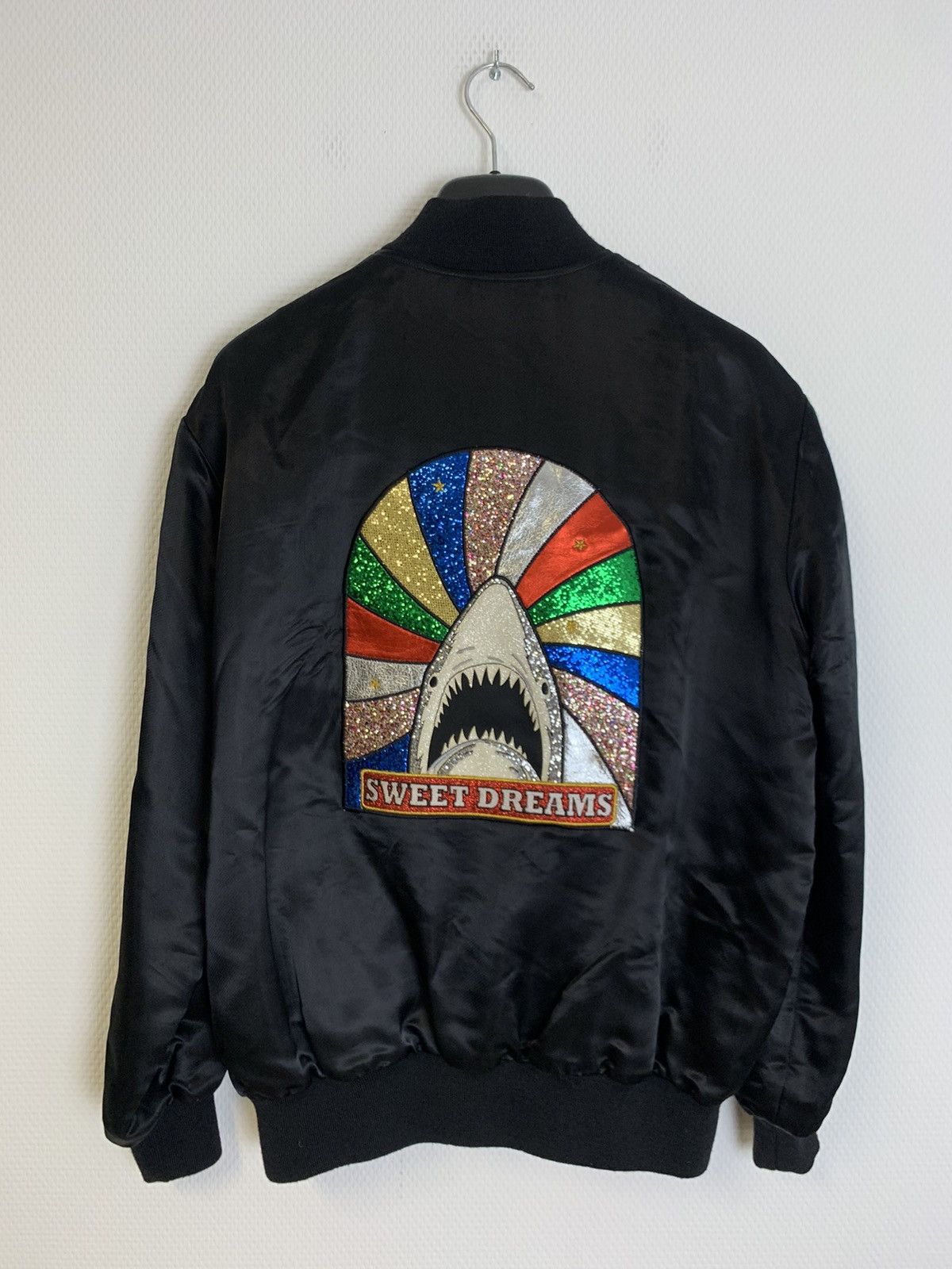 image of Hedi Slimane x Saint Laurent Paris Fw2016 Sample Sweet Dreams Satin Bomber Jacket Black (Size Mediu