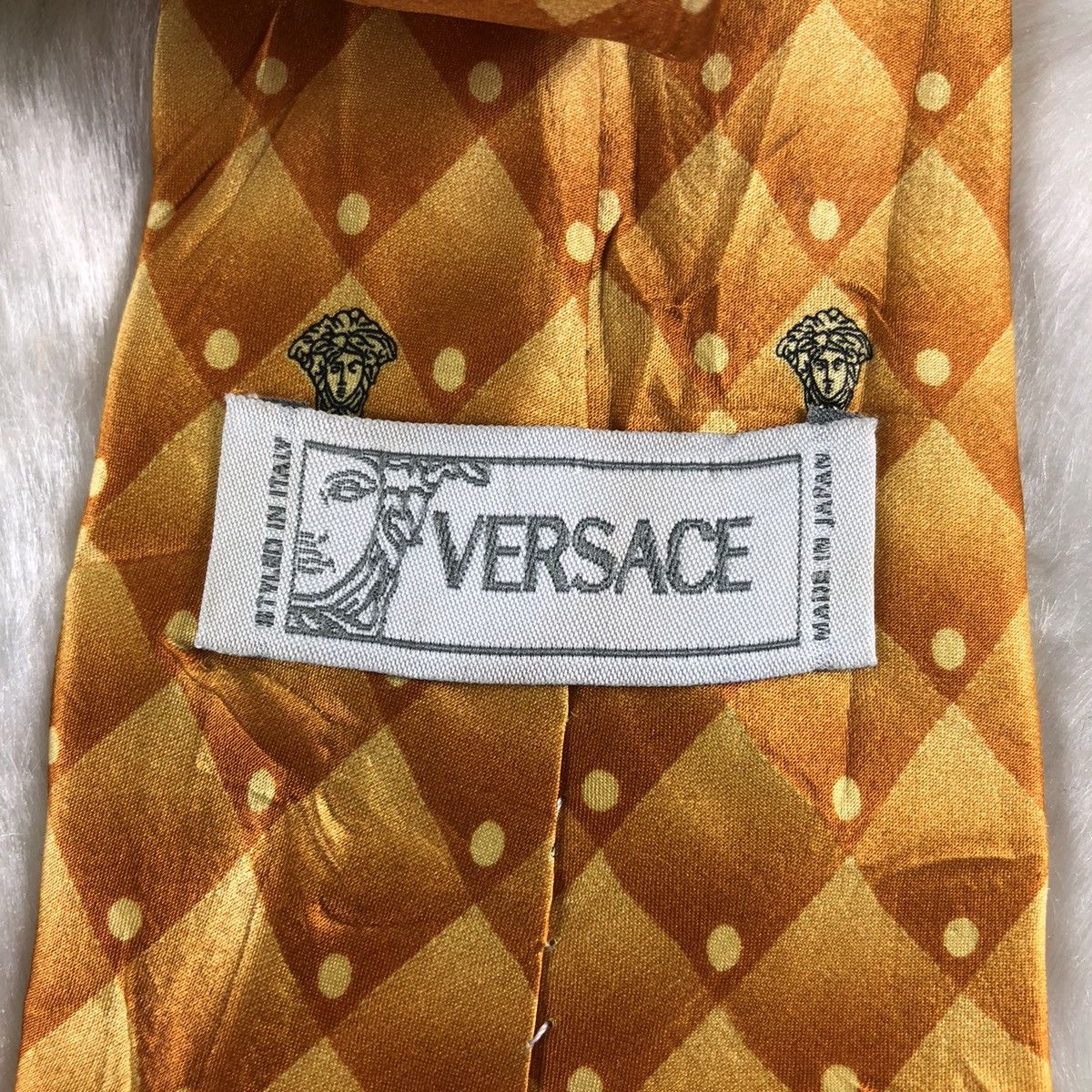 Authentic x The Tie Bar Vintage Versace Monogram Silk Tie in Orange/Yellow, Men's Product Image