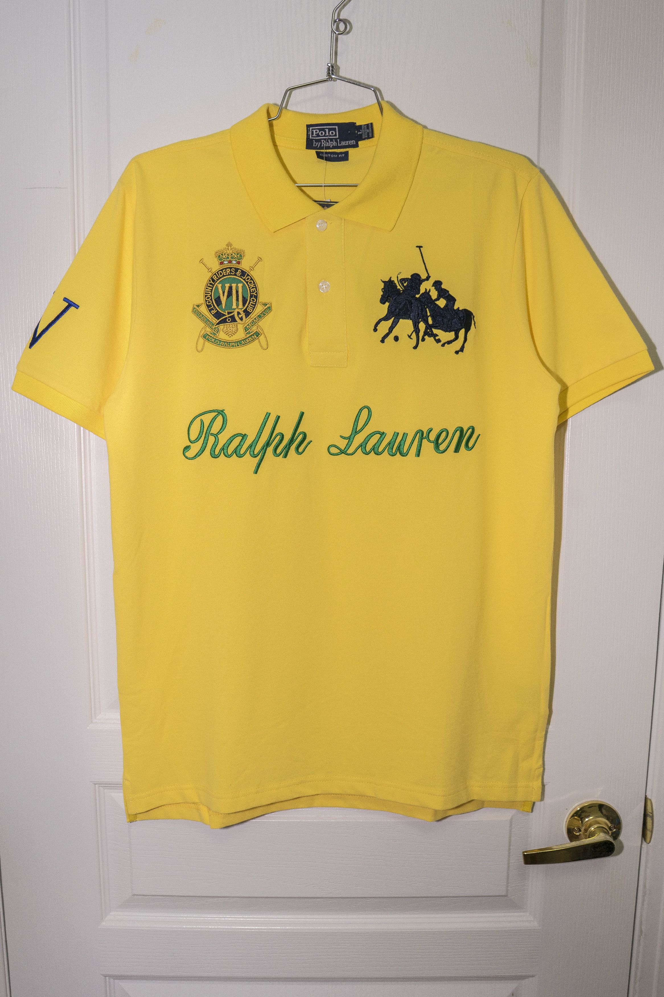 Pre-owned Polo Ralph Lauren X Ralph Lauren R.l. County Riders & Jockey Club - Polo Shirt - Size L In Yellow/green/navy