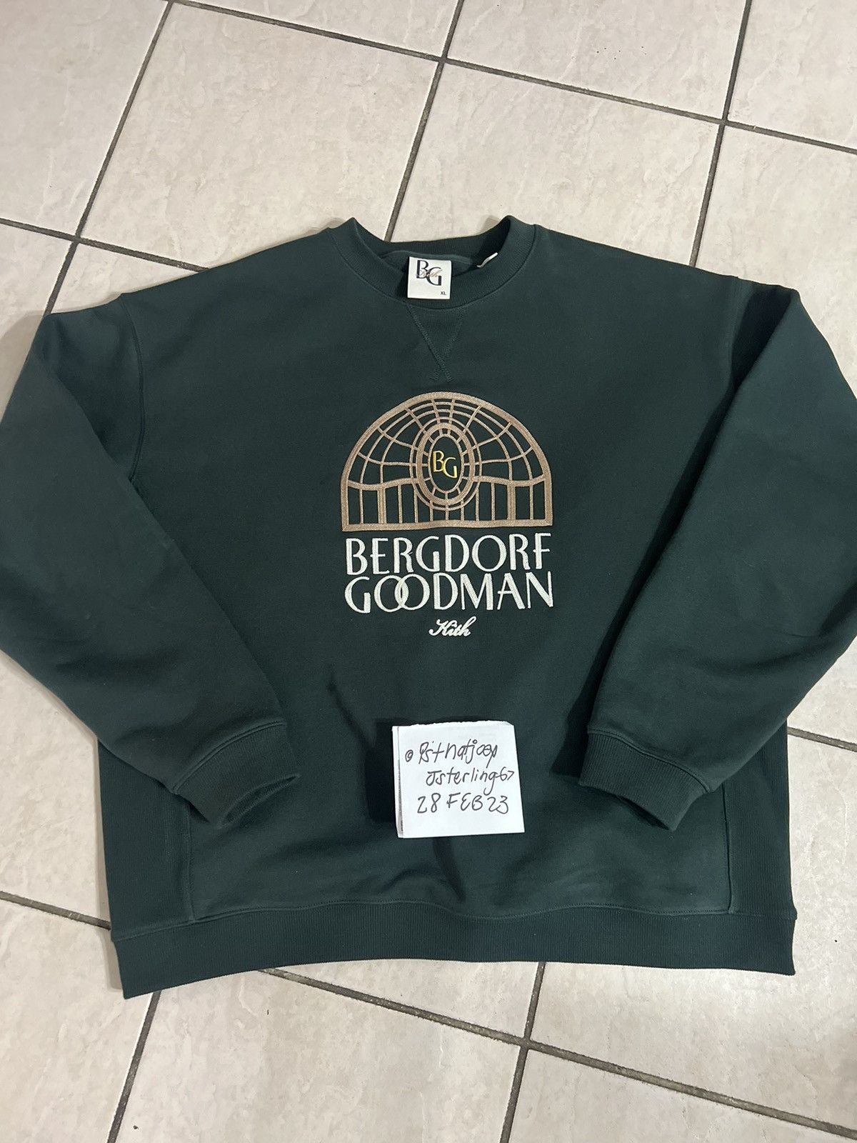 KITH x Bergdorf Goodman Dark Green and Multicolor Logo Sweatshirt For Sale  at 1stDibs