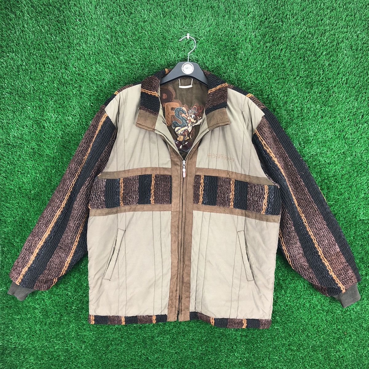 Japanese Brand Vintage 80's Fontana 3 Fabric Zipper Jacket Nice Design Size US XXL / EU 58 / 5 - 1 Thumbnail