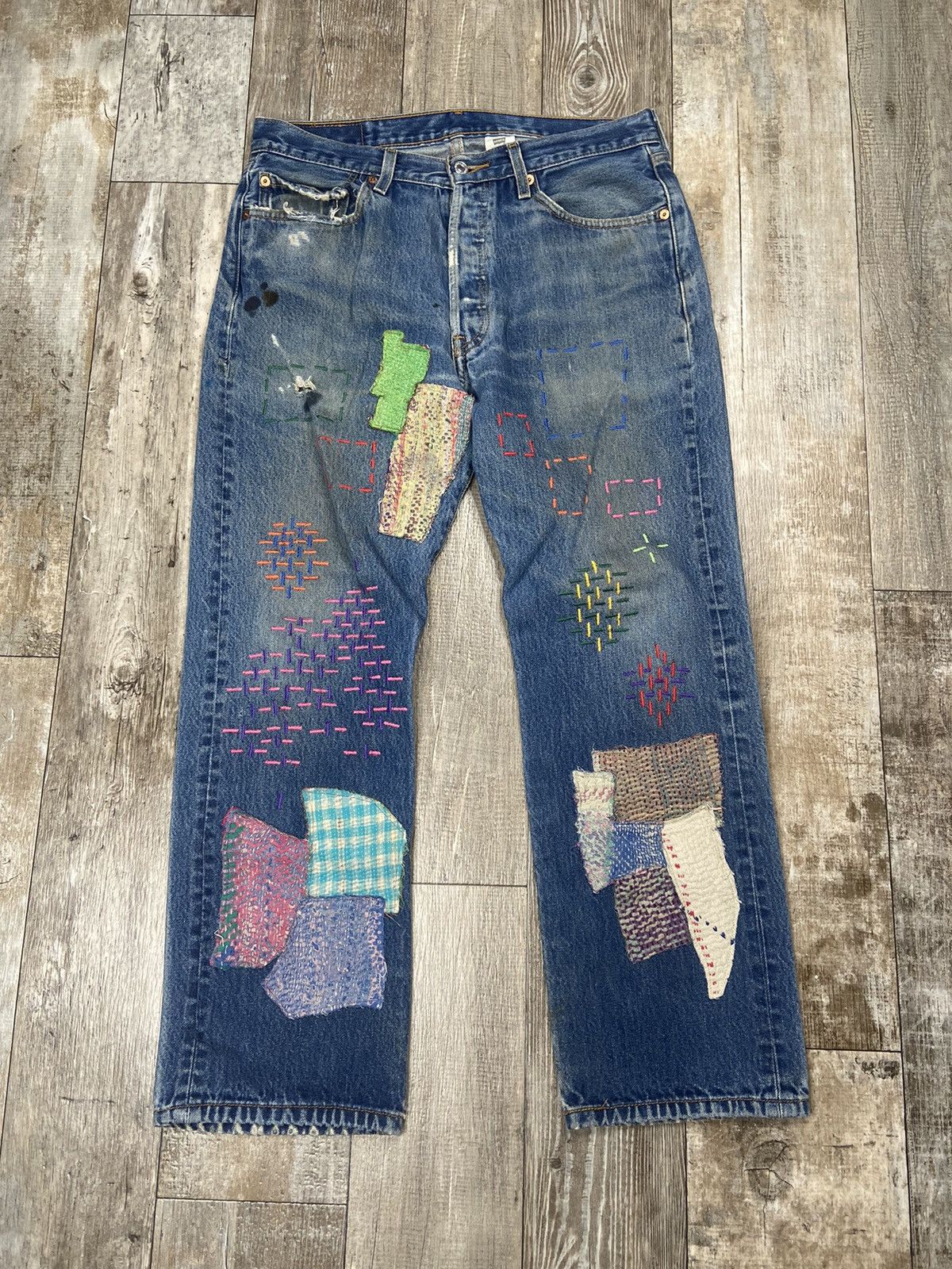 image of Insane Crazy Grail Vintage Levis Scrap Work Distressed Jeans in Blue, Men's (Size 34)