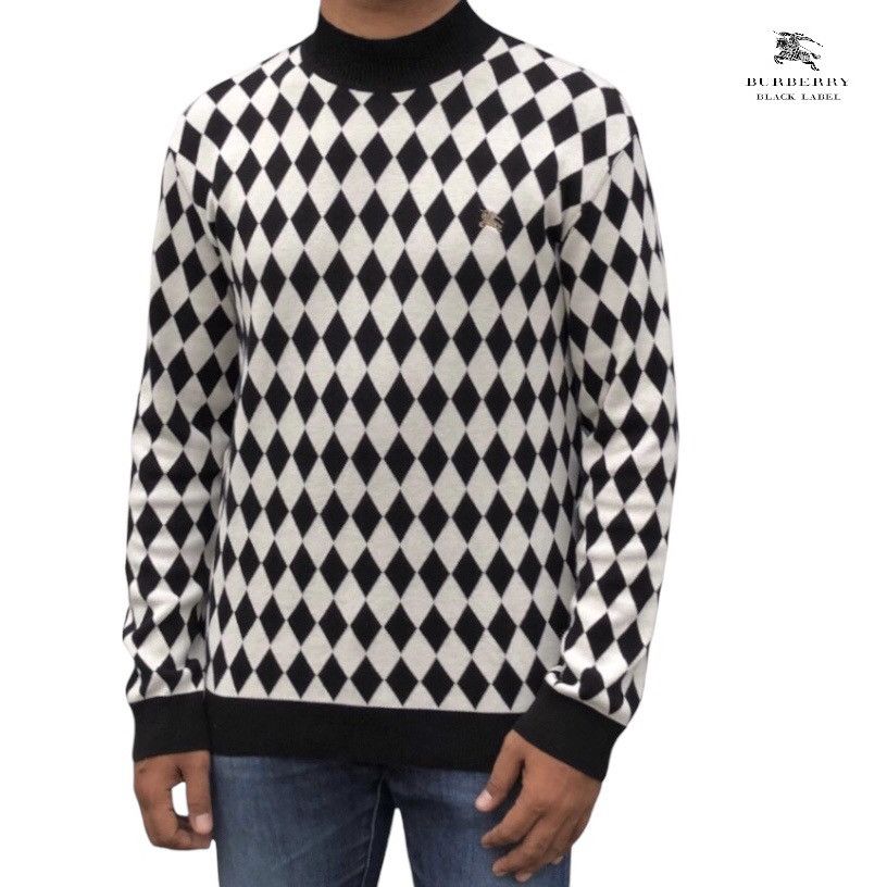 Burberry Burberry Black Label Argyle Black and White Sweatshirt