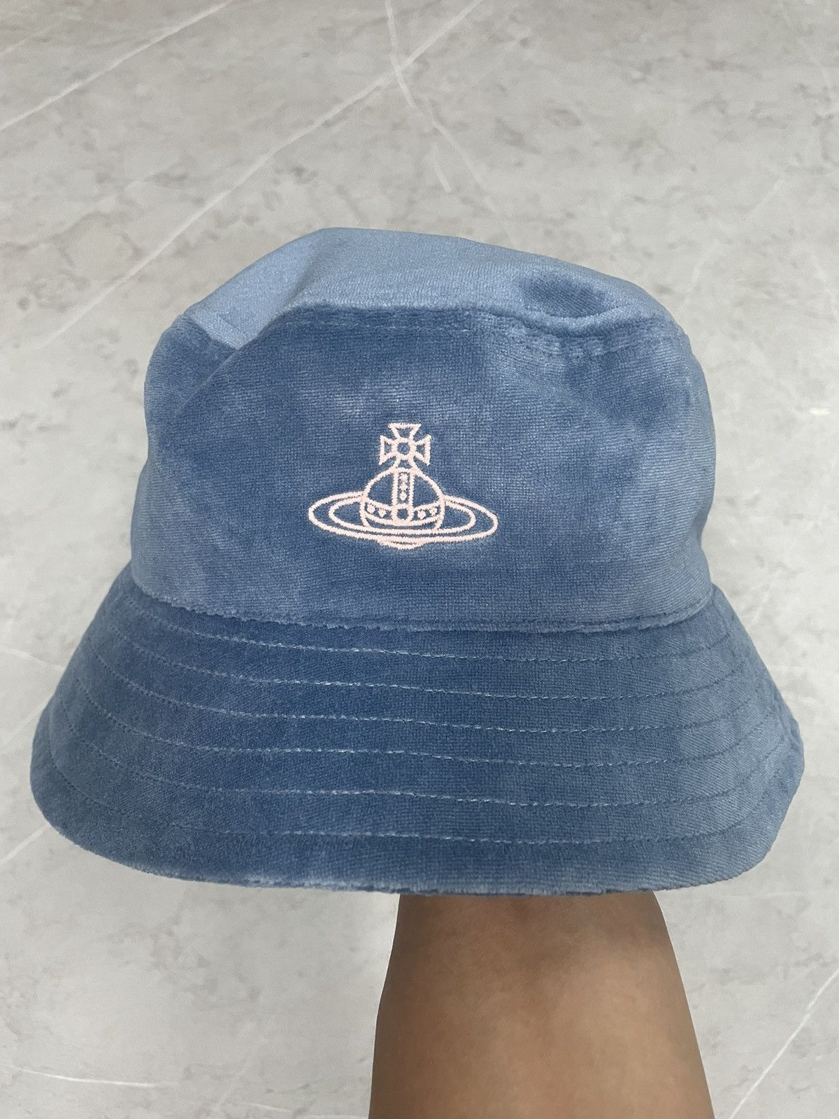 image of Vivienne Westwood Velvet Bucket Hat in Blue, Men's