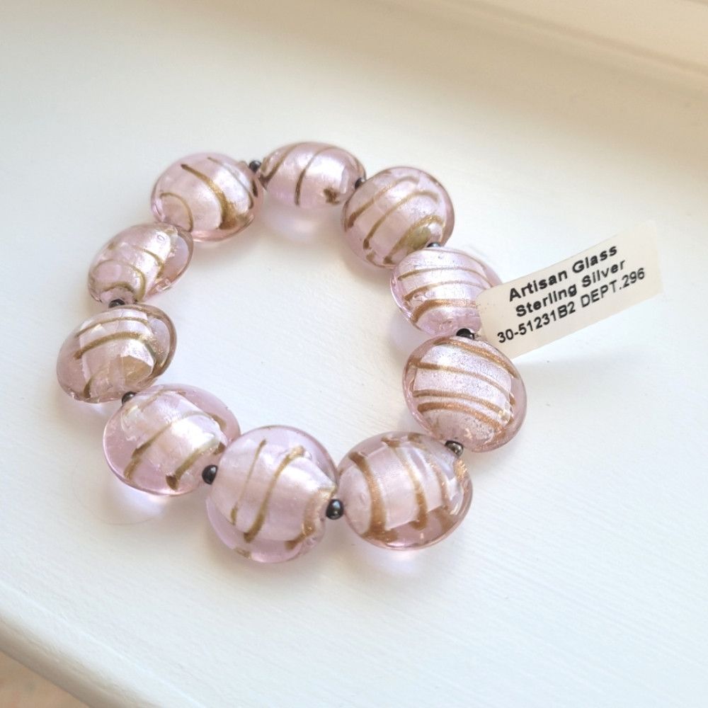 Handmade NWT Sterling Silver Artisan Jumbo Glass-Beaded Bracelet Size ONE SIZE - 3 Thumbnail