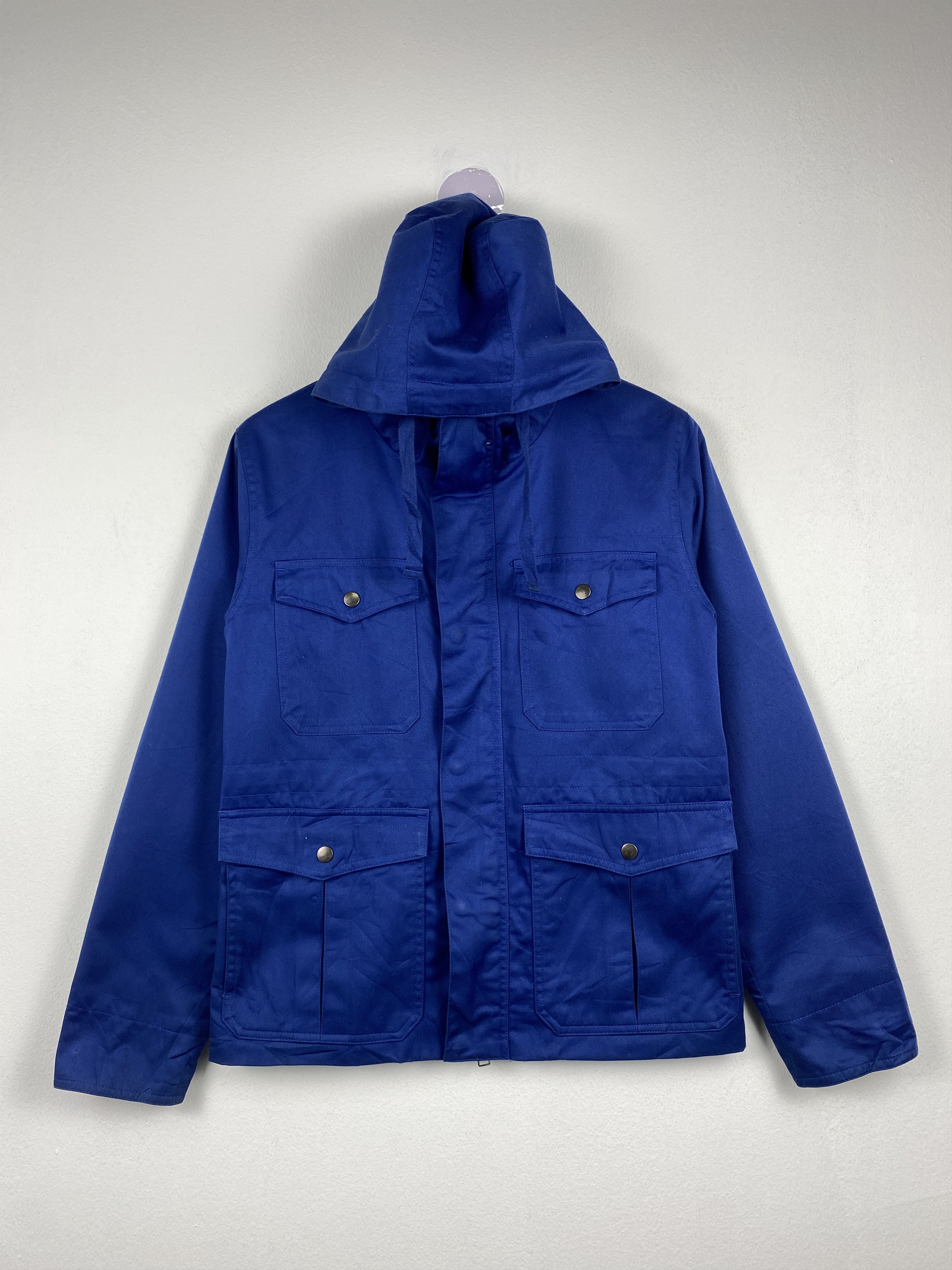 image of Vintage Browny Multipocket Hoodie Multipocket Zip Up Jacket in Blue, Men's (Size Small)