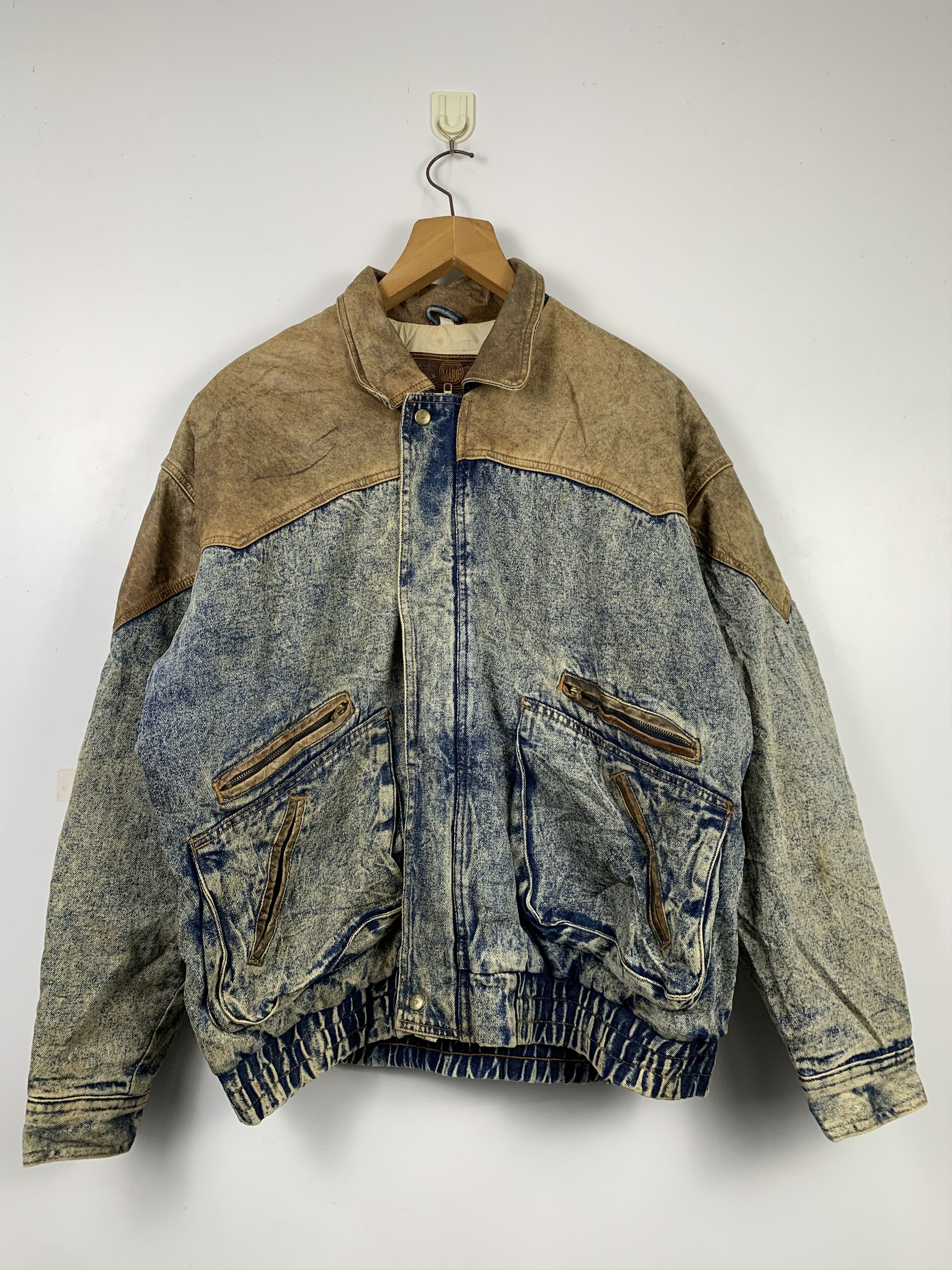 Vintage Vintage 80s MARIE Jeans Leather Collar Jacket J0436 Size US XL / EU 56 / 4 - 1 Thumbnail