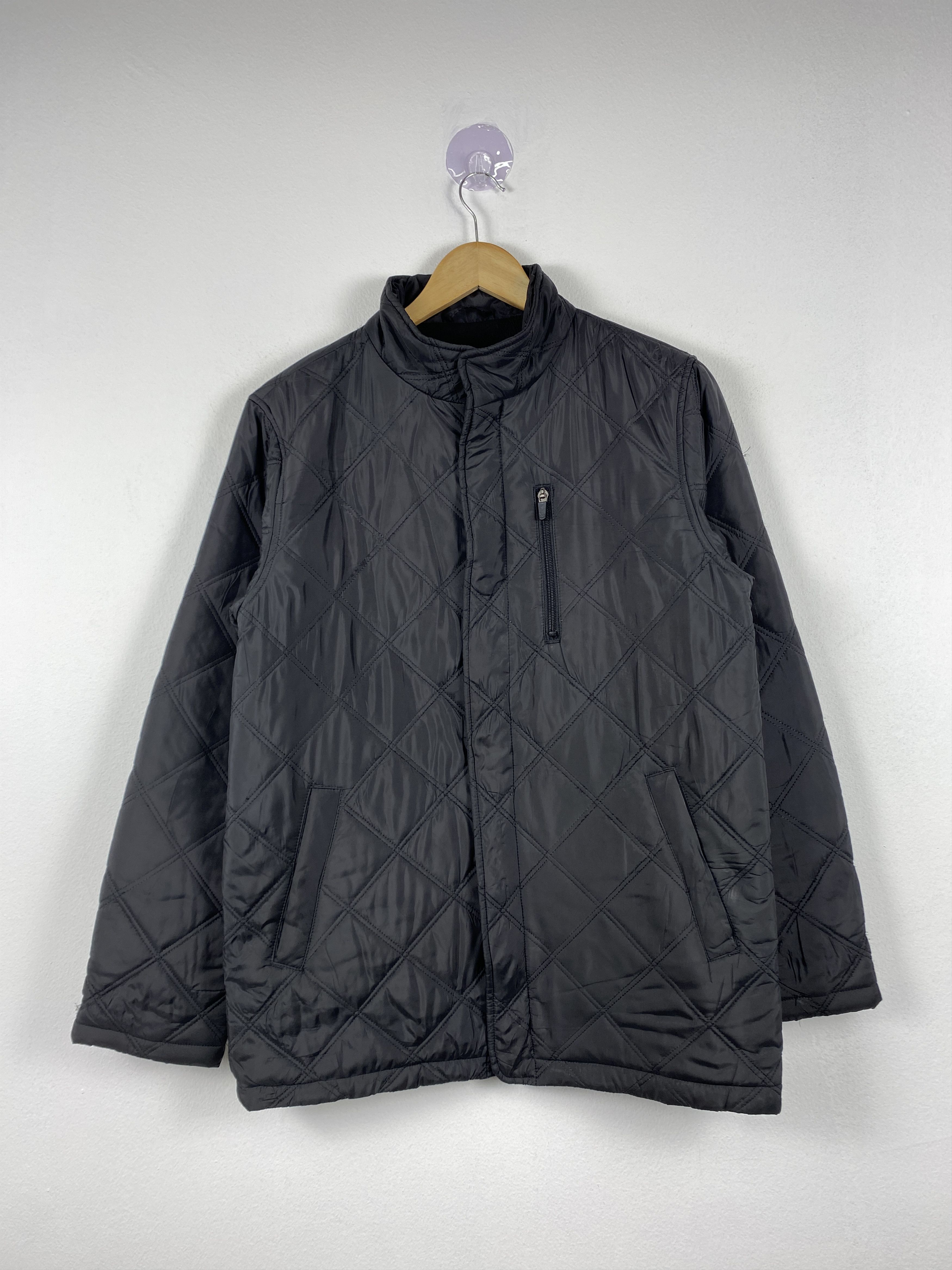 image of Vintage Quilted Button Up Jacket in Black, Men's (Size Small)