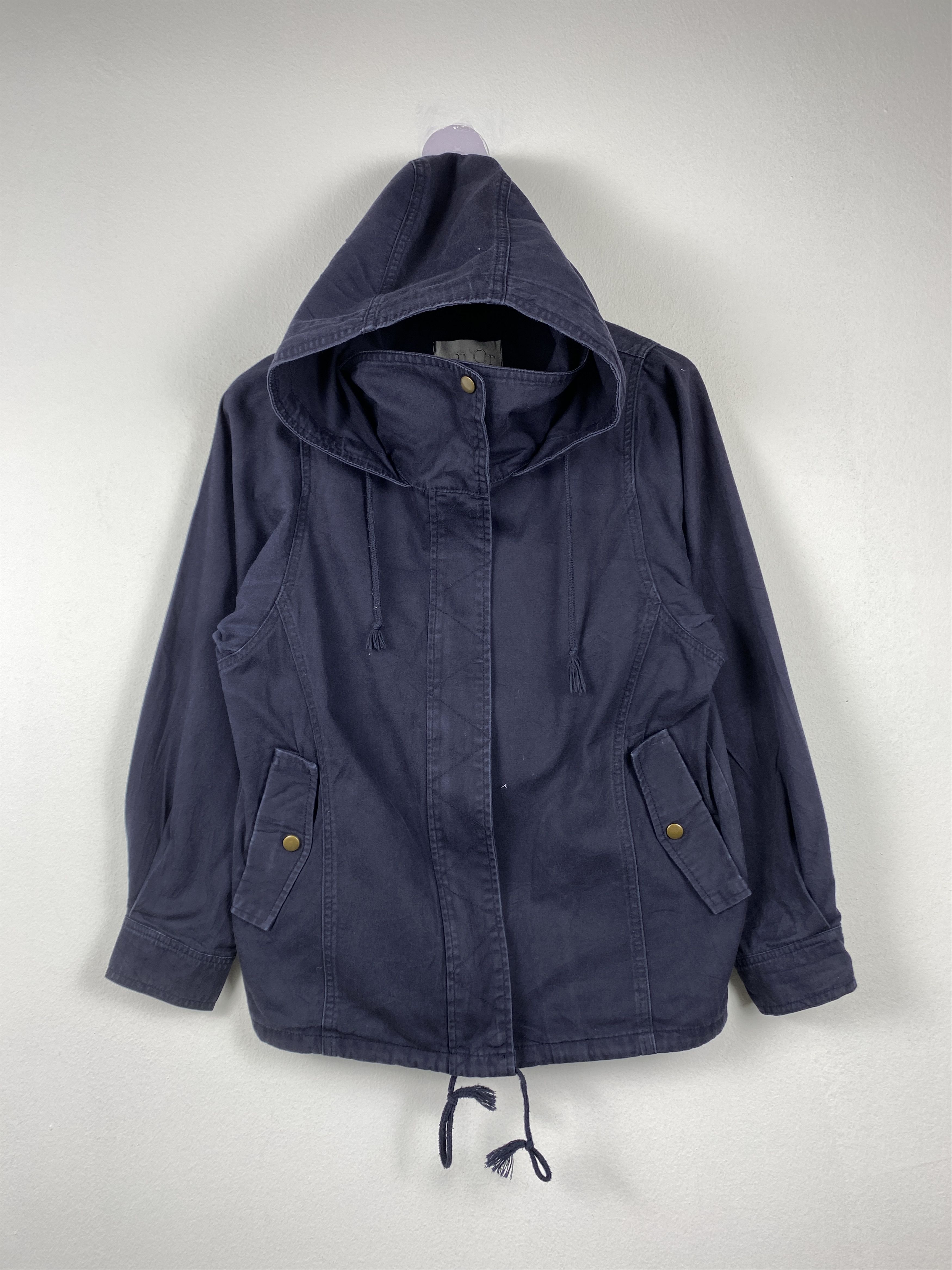 image of Vintage N'or Label Hoodie Zip Up Jacket in Dark Blue, Men's (Size Small)