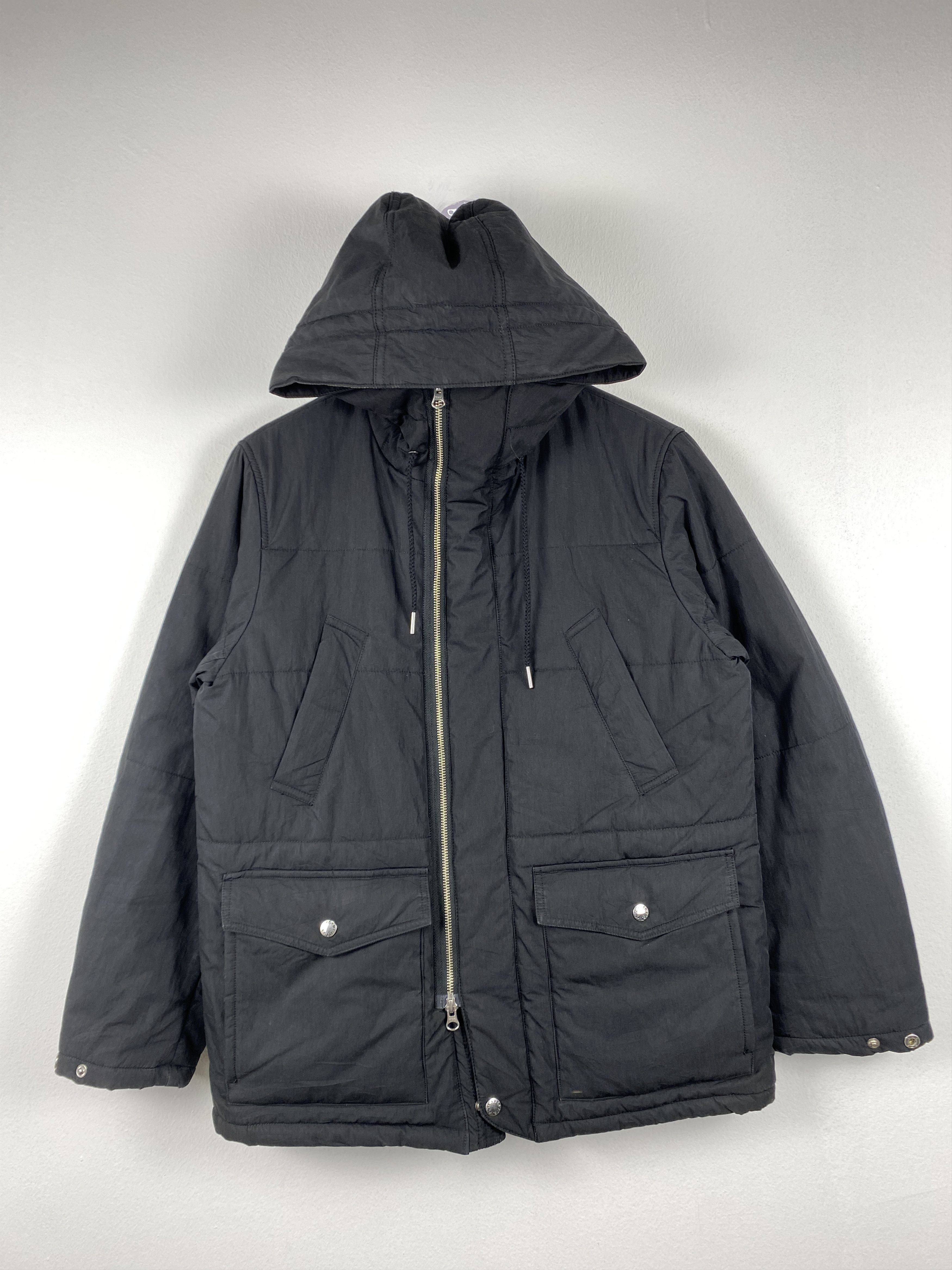 image of Vintage Coen Hoodie Puffer Zip Up Jacket in Black, Men's (Size Small)