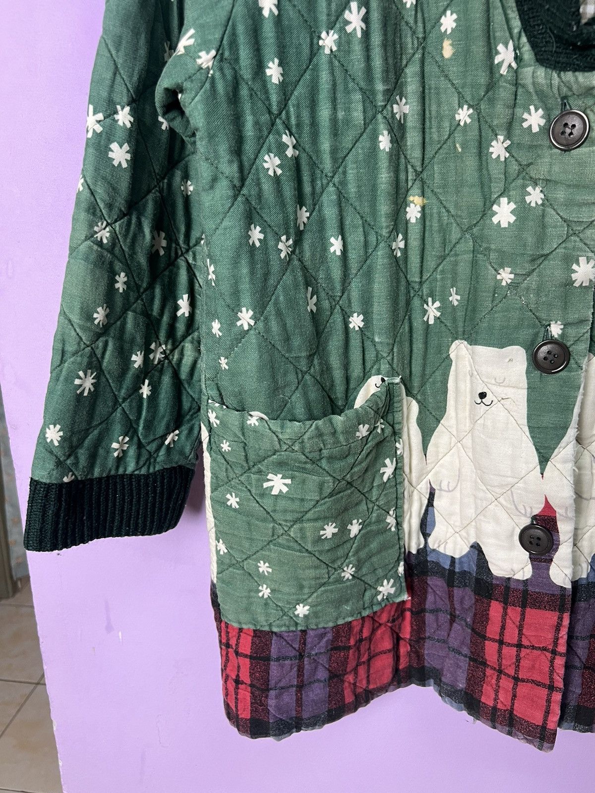 Japanese Brand 🔥Distressed Vintage Elle Chante Bear Quilted Jacket Size US M / EU 48-50 / 2 - 8 Thumbnail
