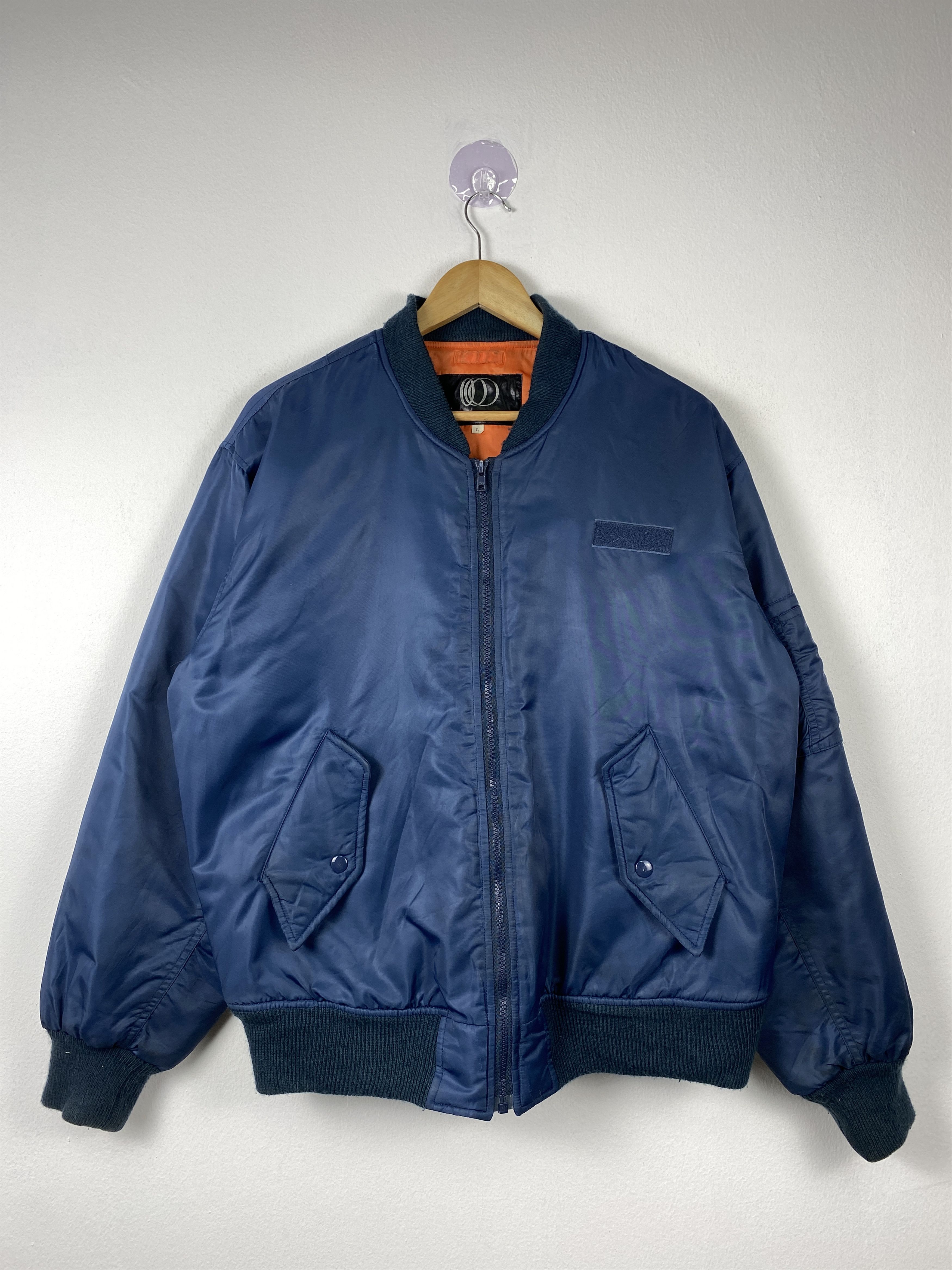 image of Vintage Jinno Intitute Zip Up Bombers Jacket in Dark Blue, Men's (Size Medium)