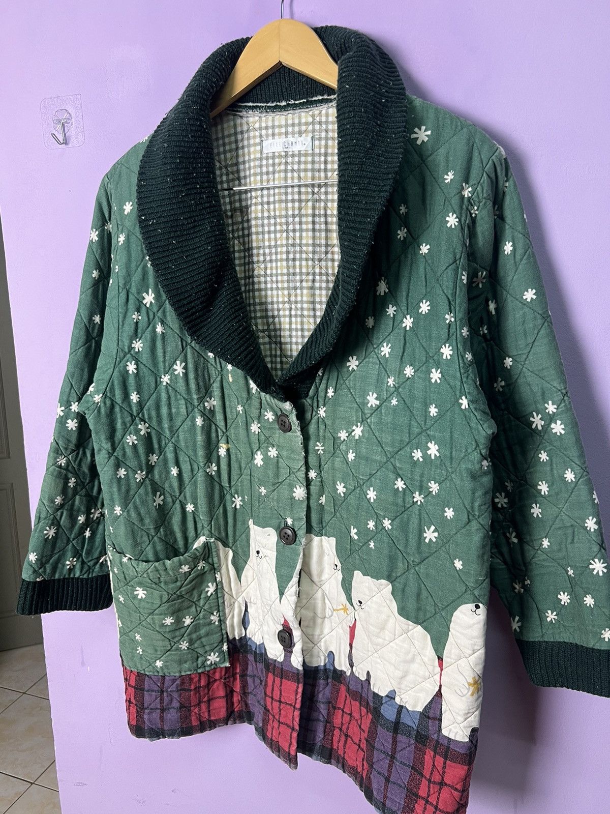 Japanese Brand 🔥Distressed Vintage Elle Chante Bear Quilted Jacket Size US M / EU 48-50 / 2 - 10 Thumbnail