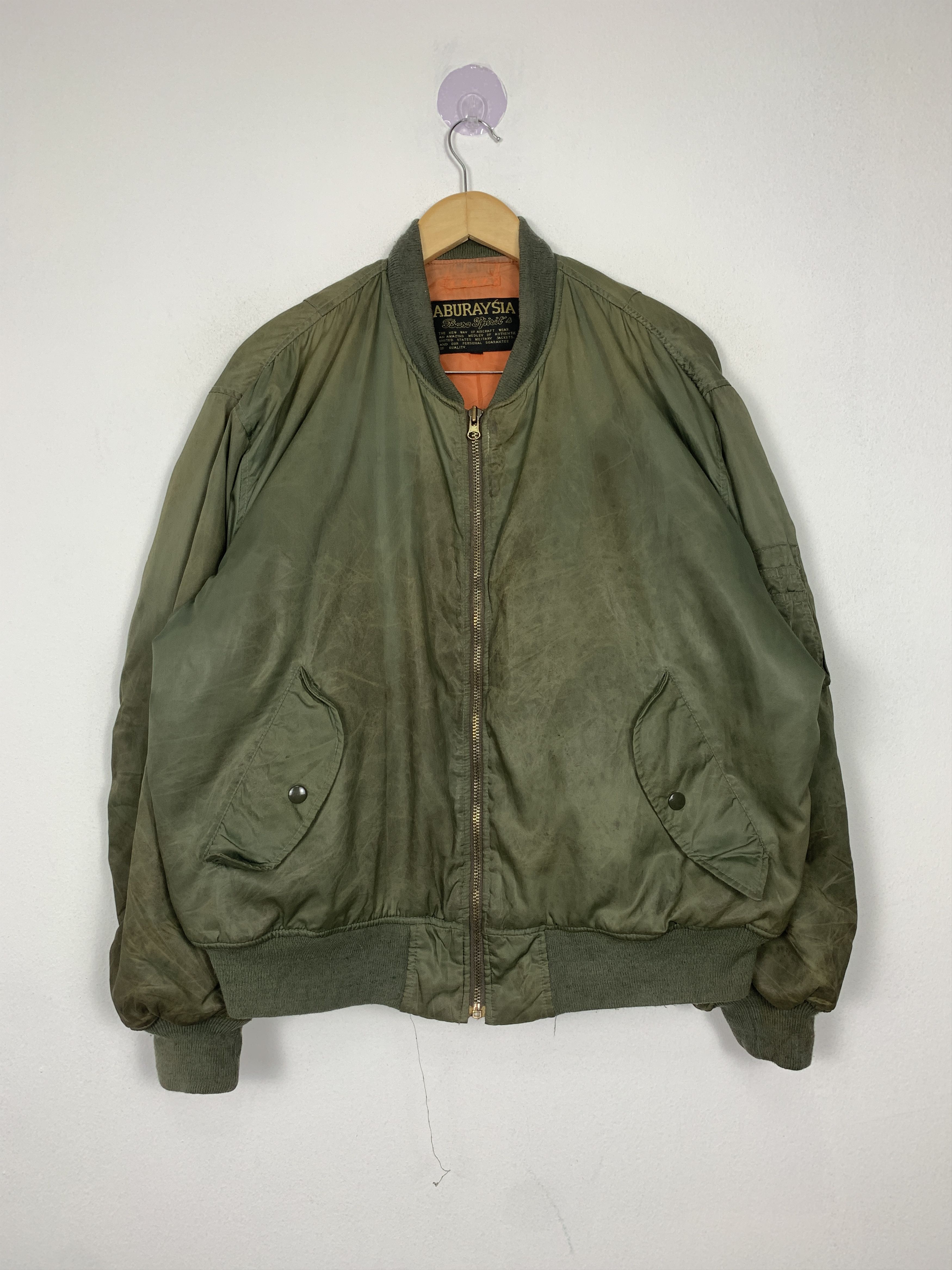 Japanese Brand Vintage ABURAYSIA Sunfaded Military Bomber Jacket J1434 Size US M / EU 48-50 / 2 - 1 Thumbnail