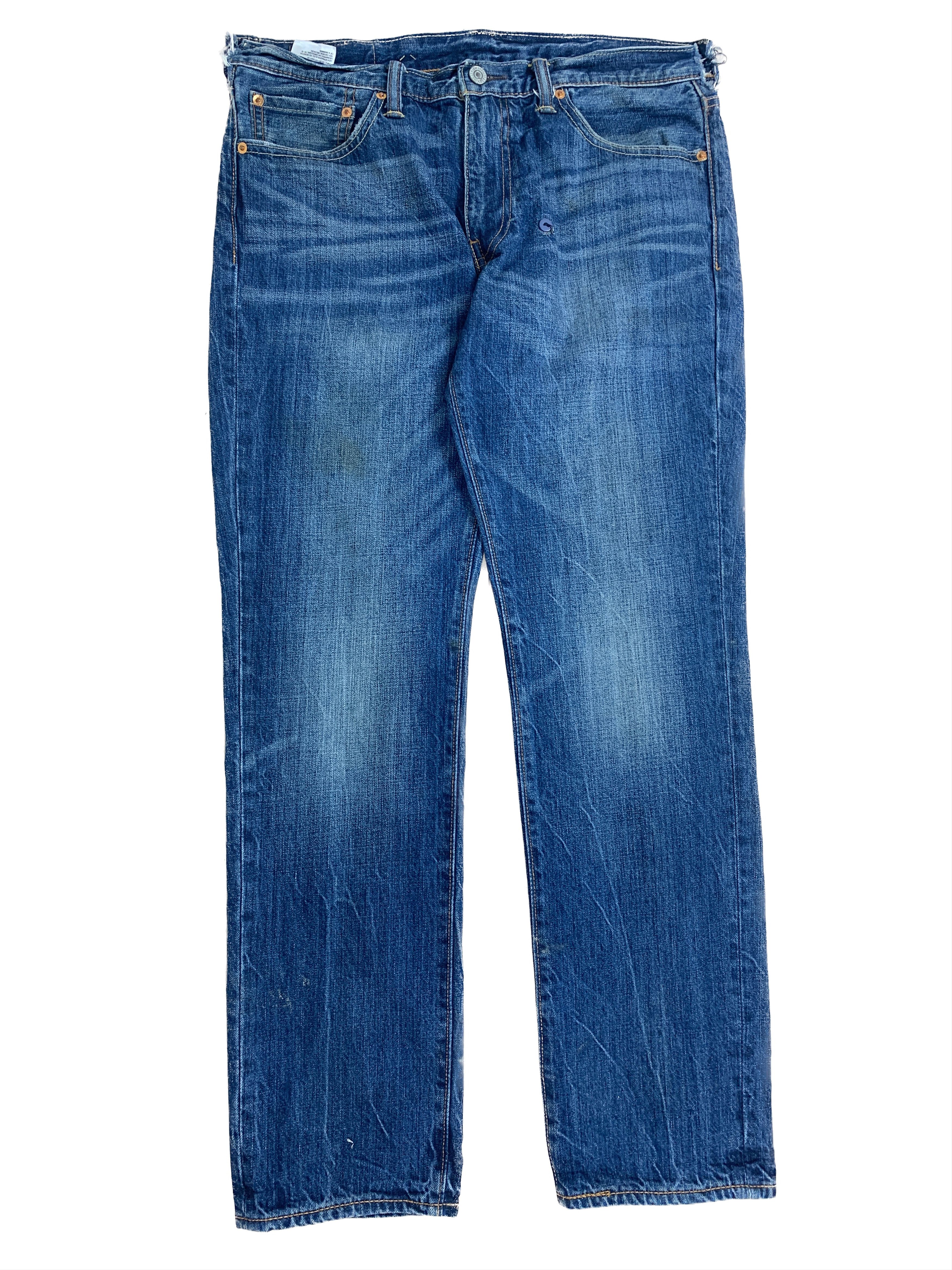 image of Levis x Vintage Levi's 511 Distressed Slim Fit Mid Wash Jeans in Blue Denim, Men's (Size 34)