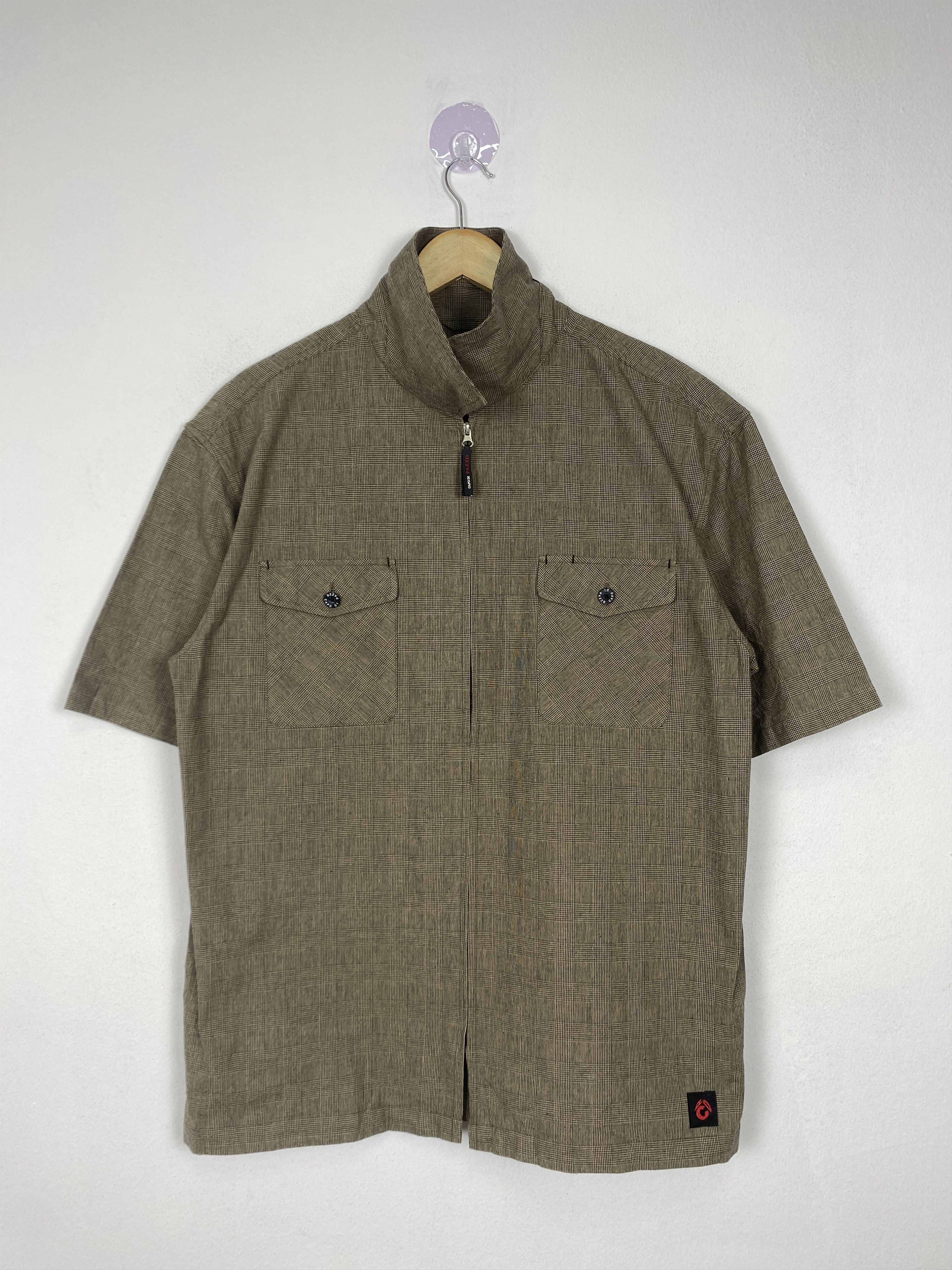 image of Vintage Capo Di Pazzo Zip Up Short Sleeve in Brown, Men's (Size Small)