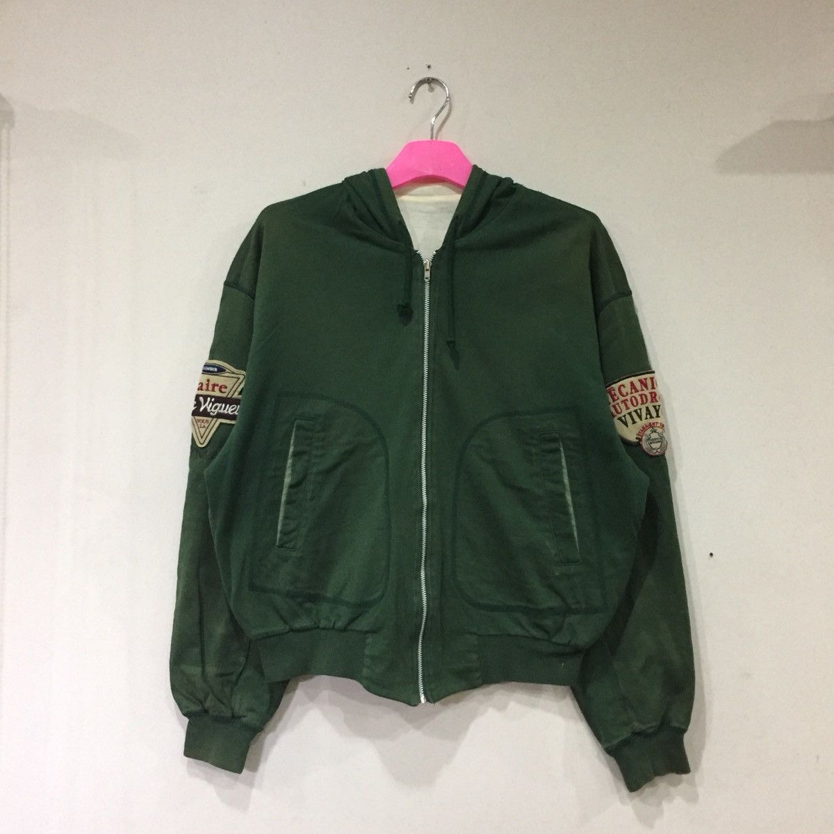 image of Varsity Jacket Vivayou Riversible Hoodie Spell Out Big Logo.. Made In Japan in Green (Size Medium)