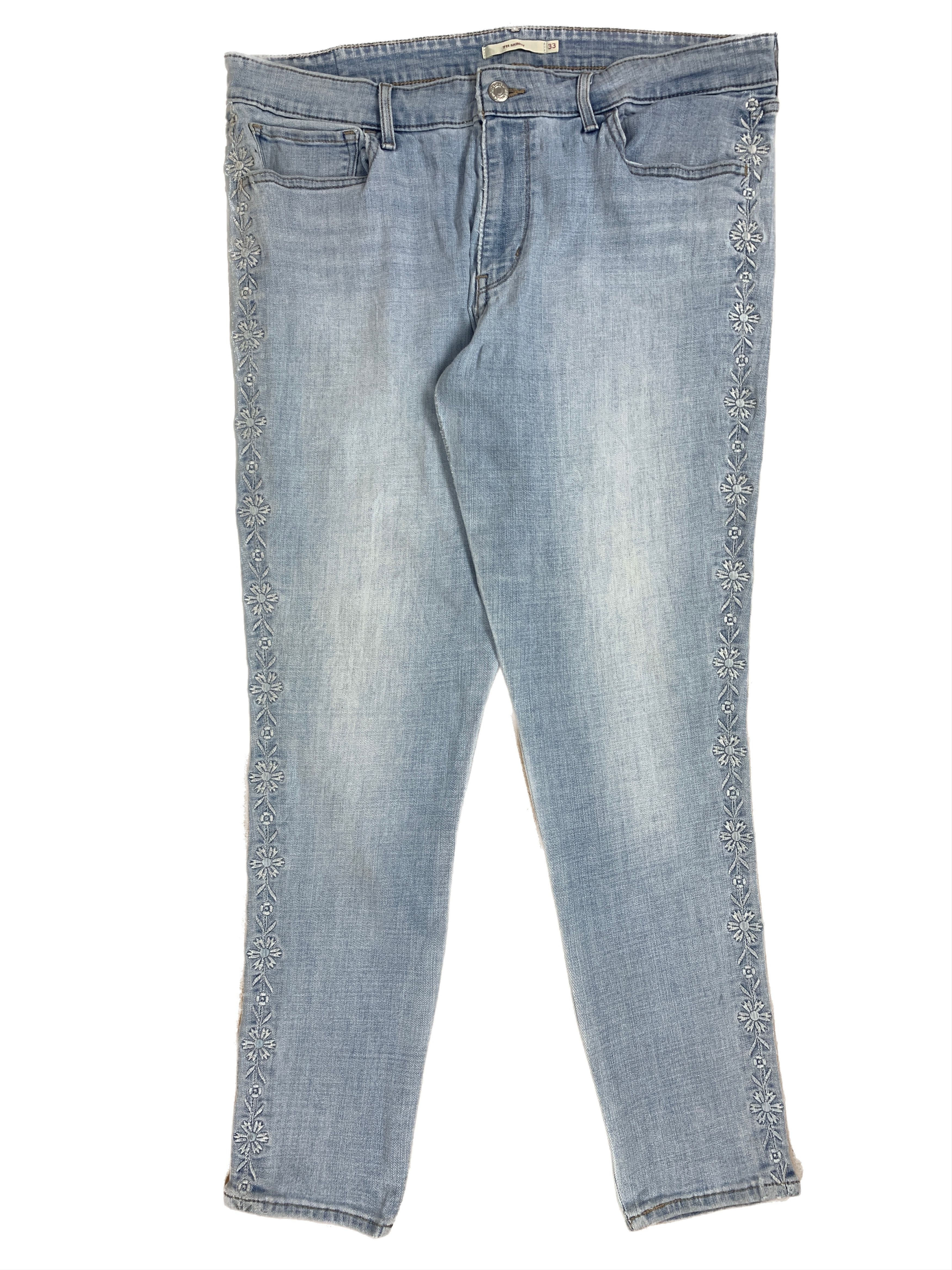 Levi's Vintage LEVI’S 711 Skinny Blue Floral Pattern Faded Jeans Size 34" / US 12 / IT 48 - 1 Thumbnail