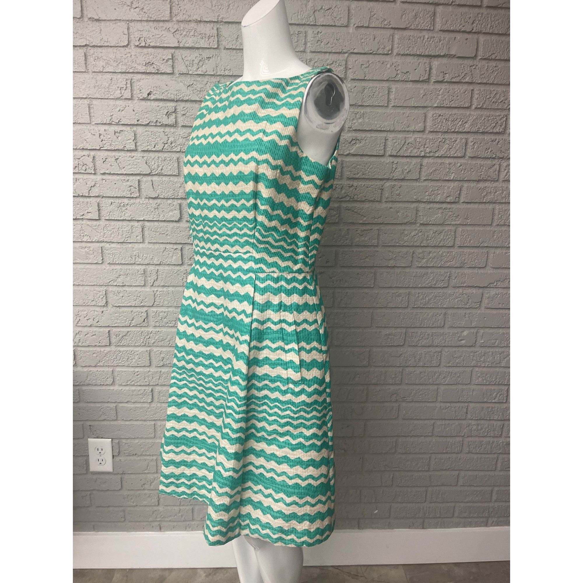 Taylor Jacquard Sleeveless Zigzag Print Fit Flare Dress 10