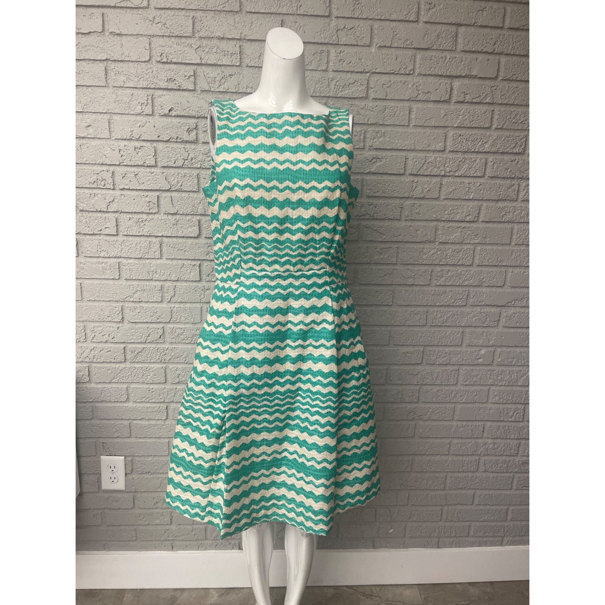 Taylor Jacquard Sleeveless Zigzag Print Fit Flare Dress 10