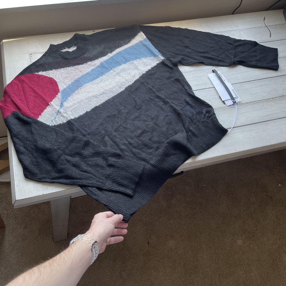 C2H4 LiGHTWEiGHT LOOSE GAUGE ELLiPSE PANELED MOHAiR SWEATER Size US L / EU 52-54 / 3 - 8 Thumbnail