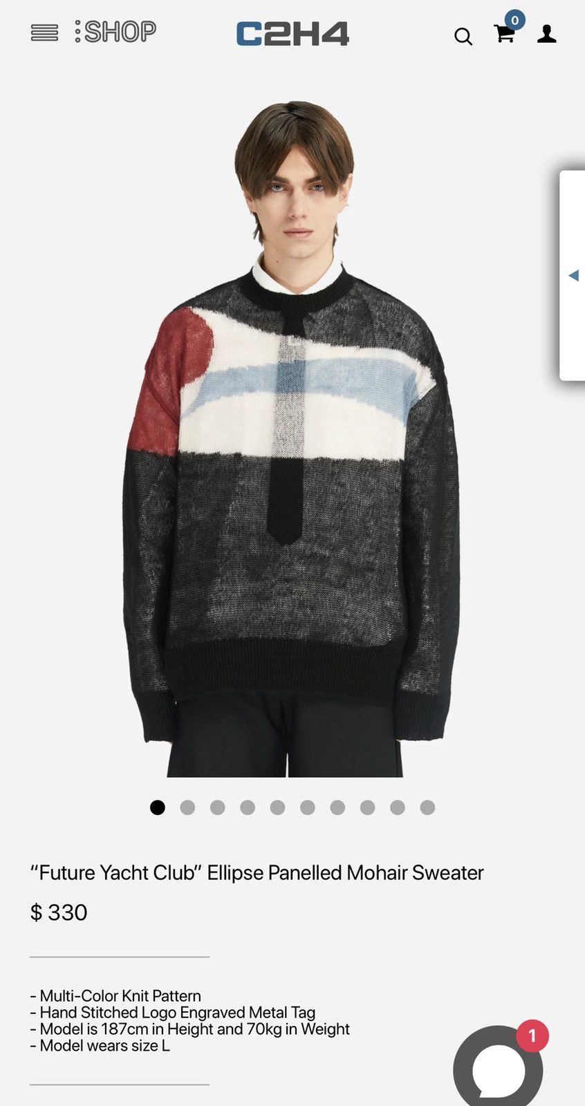 C2H4 LiGHTWEiGHT LOOSE GAUGE ELLiPSE PANELED MOHAiR SWEATER Size US L / EU 52-54 / 3 - 1 Thumbnail