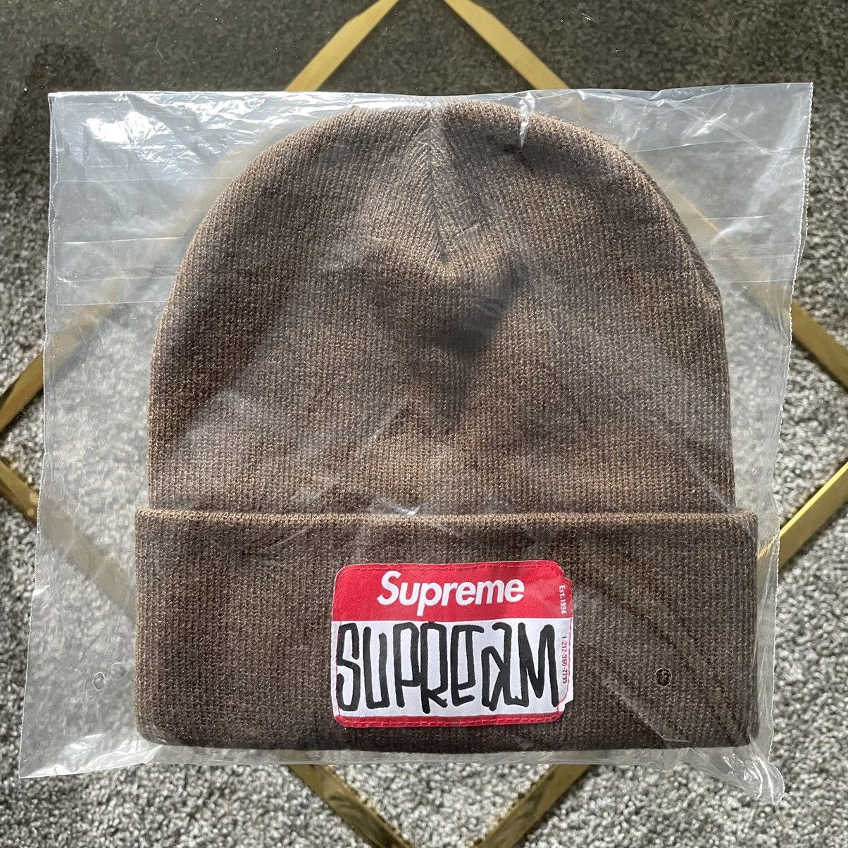 image of Supreme Fw21 Gonz Nametag Beanie in Brown, Men's